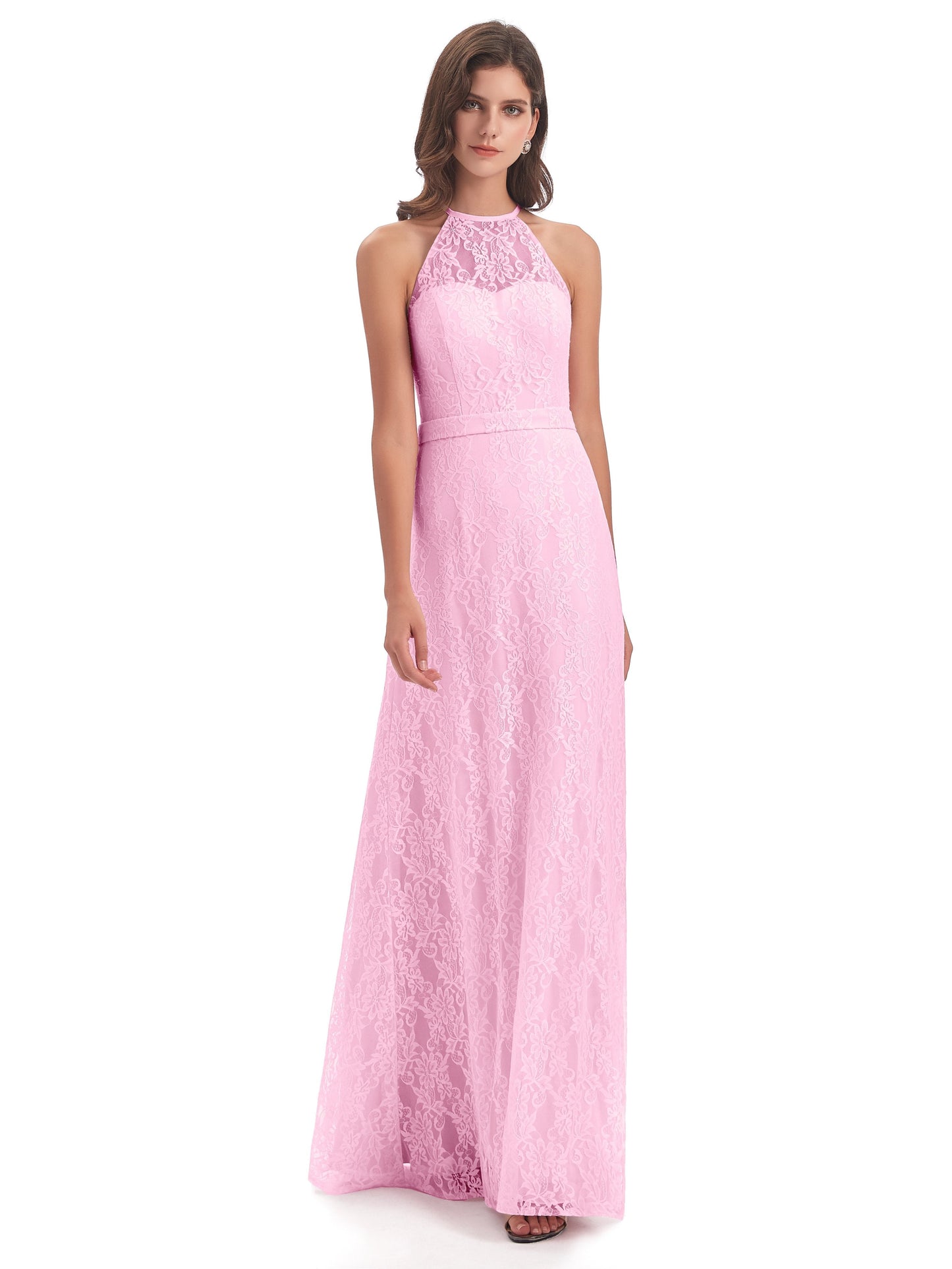 Anabelle Sheath Halter Lace Bridesmaid Dresses