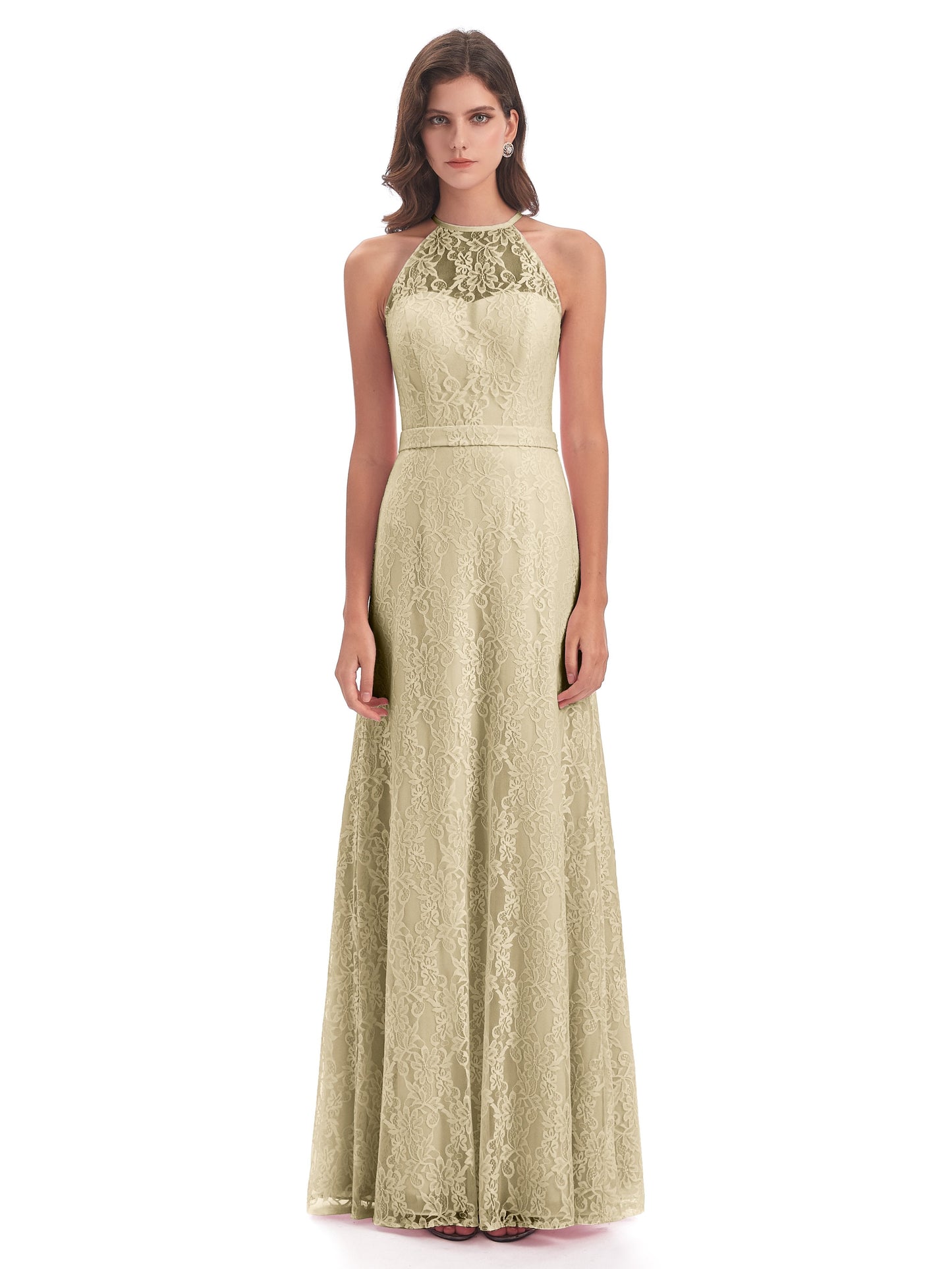 Anabelle Sheath Halter Lace Bridesmaid Dresses