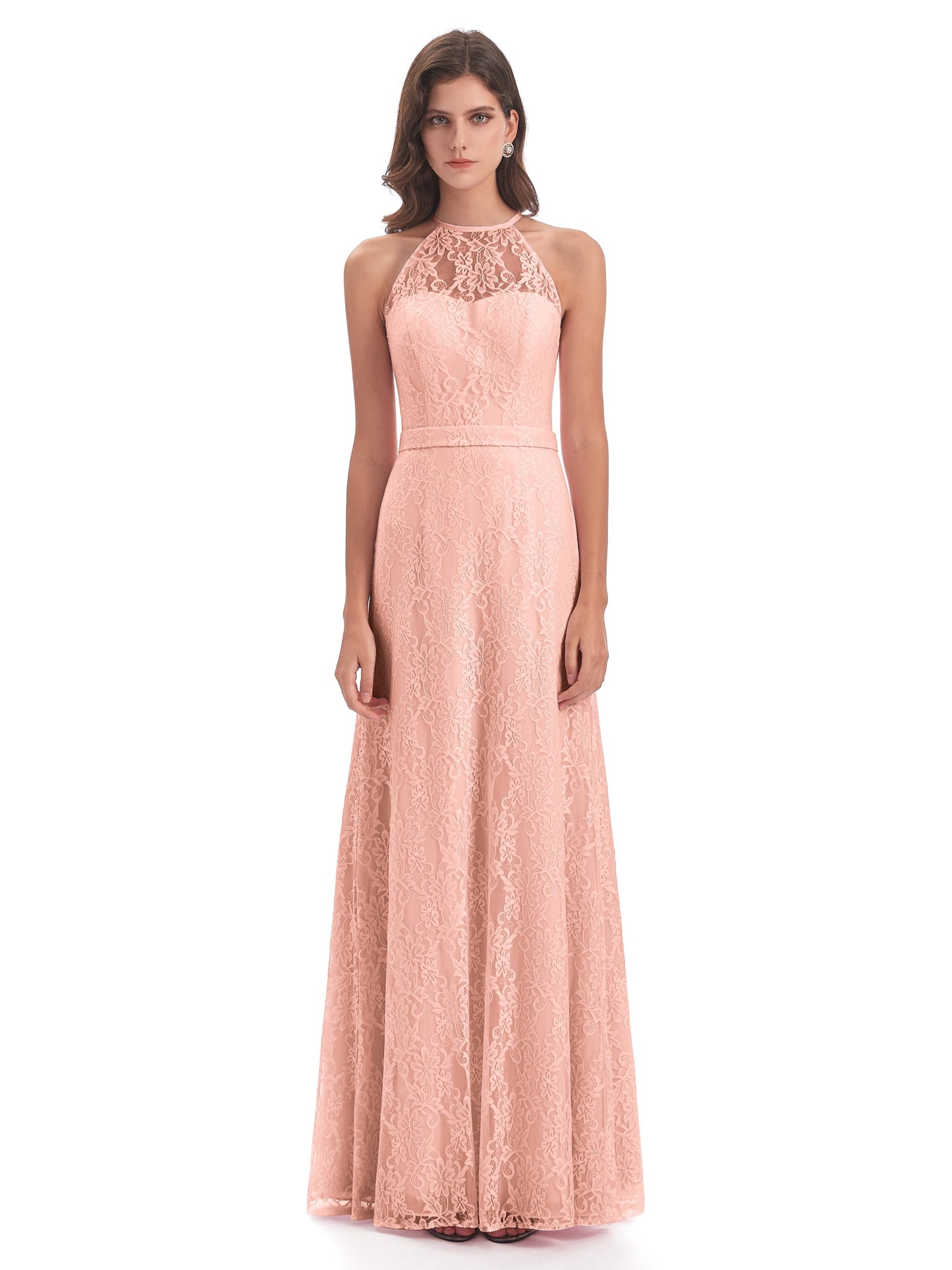 Anabelle Sheath Halter Lace Bridesmaid Dresses