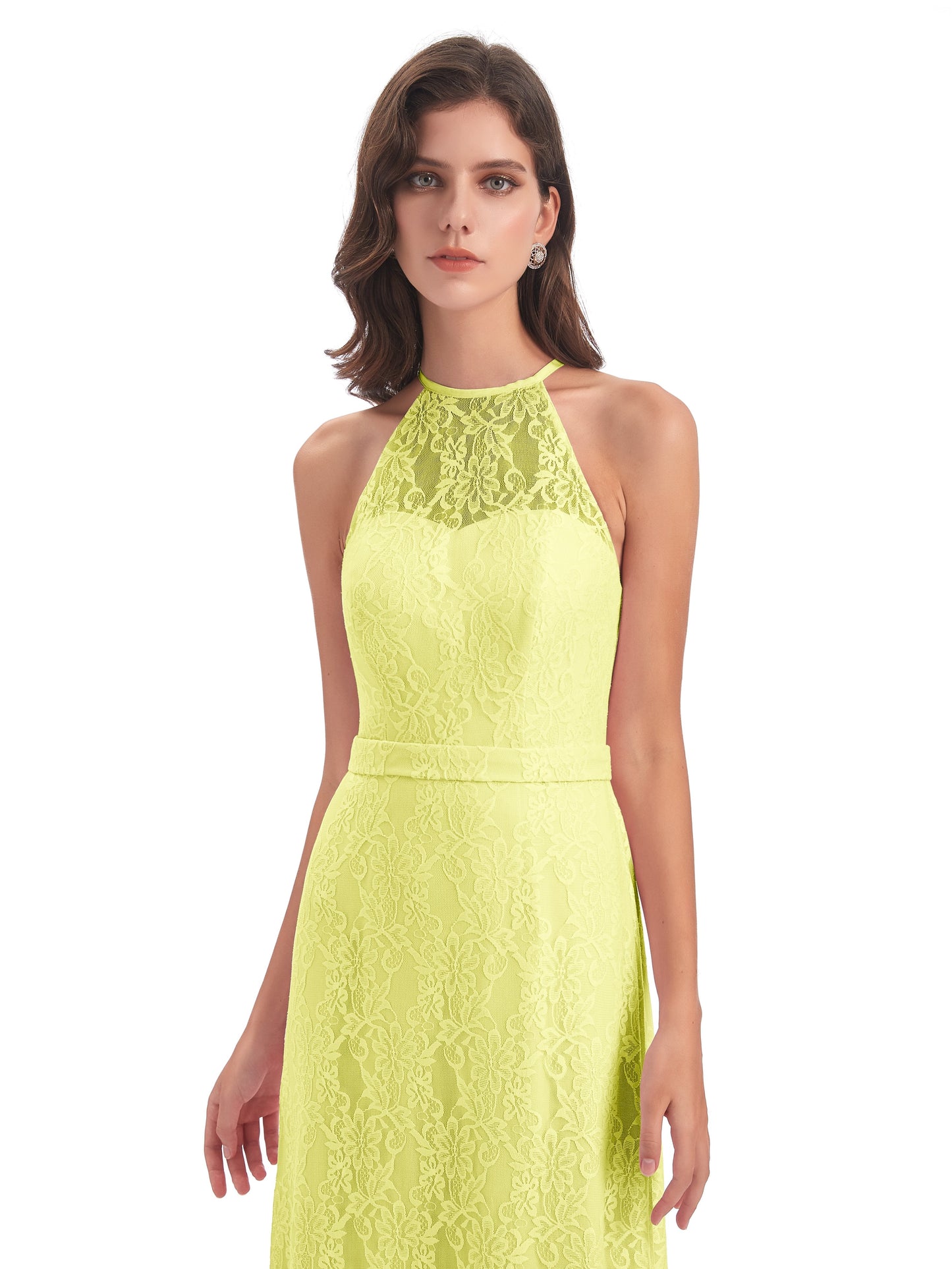 Anabelle Sheath Halter Lace Bridesmaid Dresses
