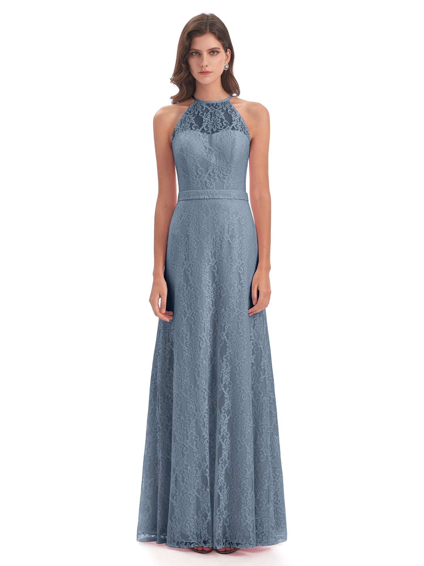 Anabelle Sheath Halter Lace Bridesmaid Dresses