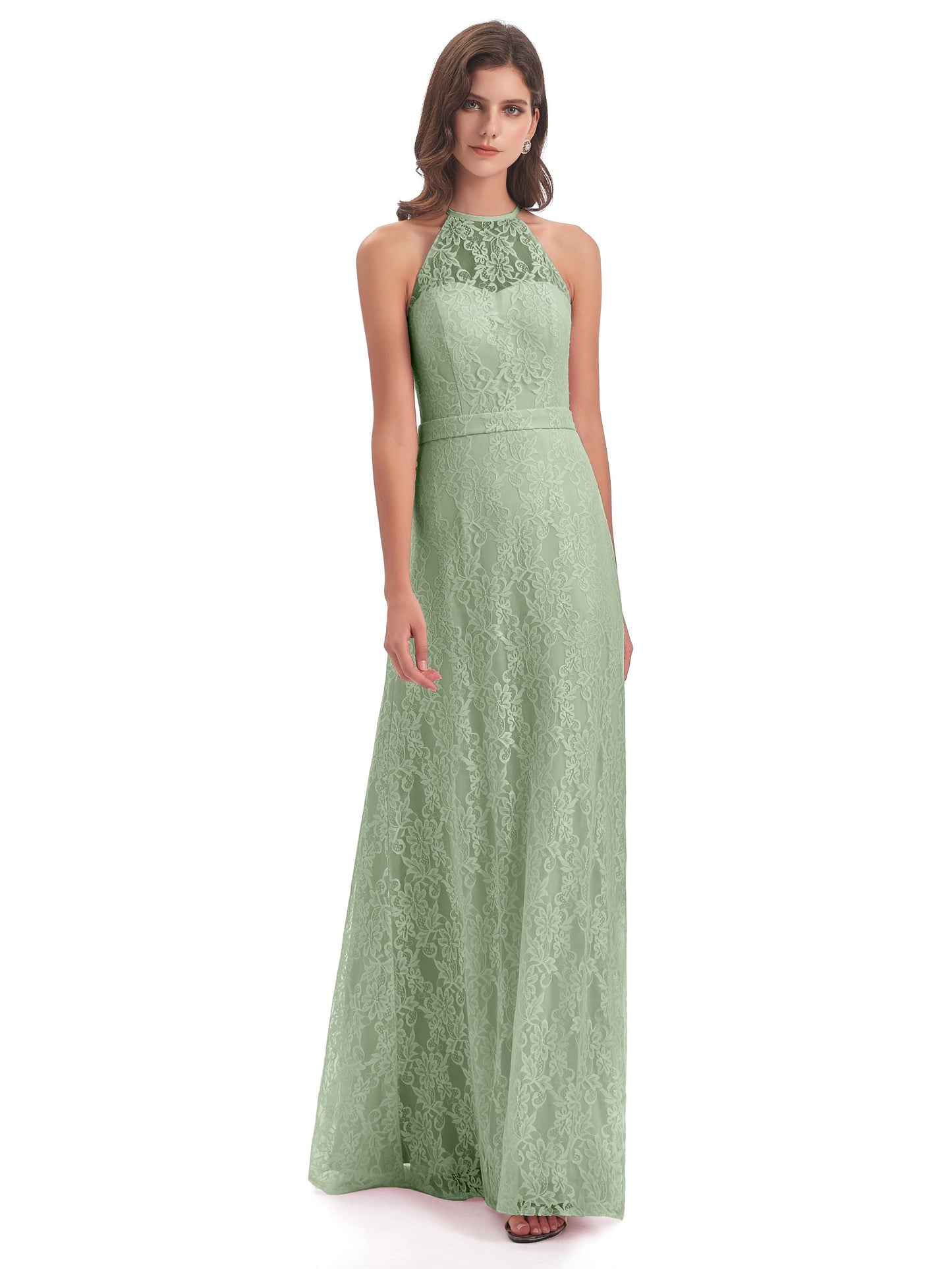 Anabelle Sheath Halter Lace Bridesmaid Dresses