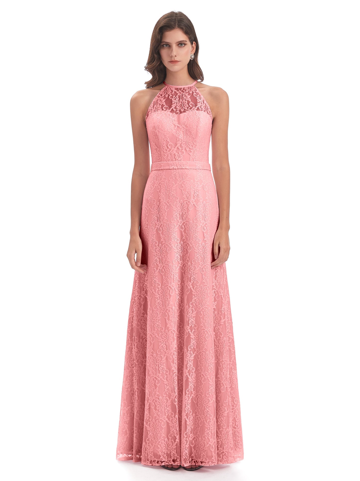 Anabelle Sheath Halter Lace Bridesmaid Dresses