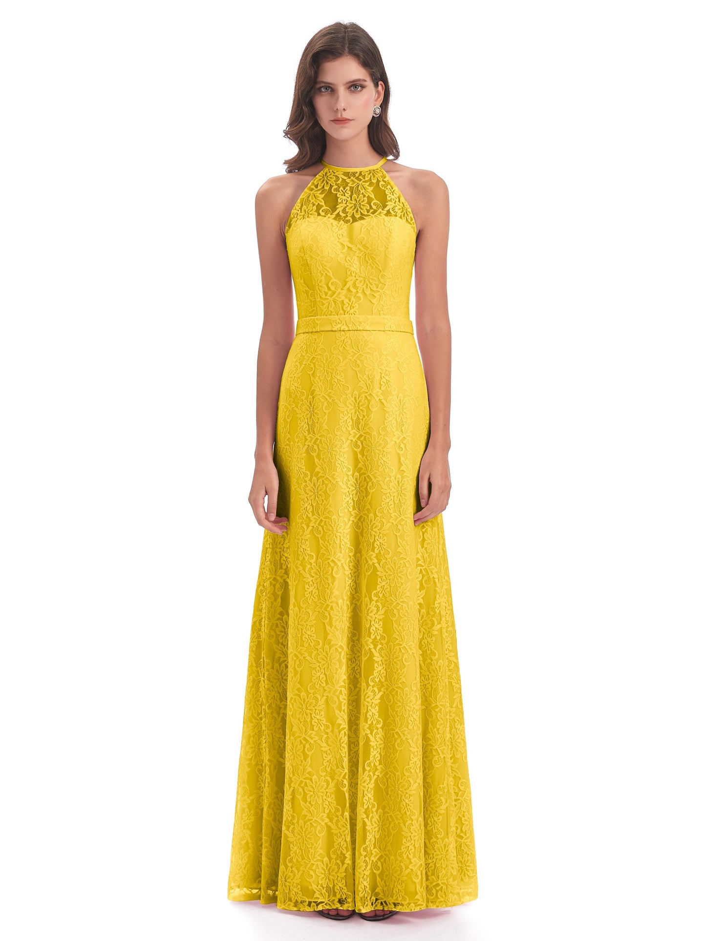 Anabelle Sheath Halter Lace Bridesmaid Dresses