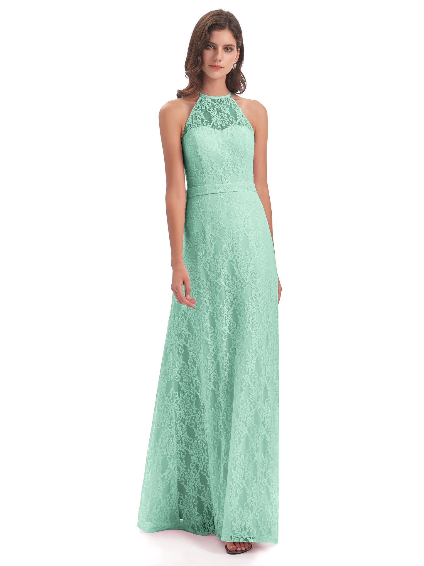Anabelle Sheath Halter Lace Bridesmaid Dresses