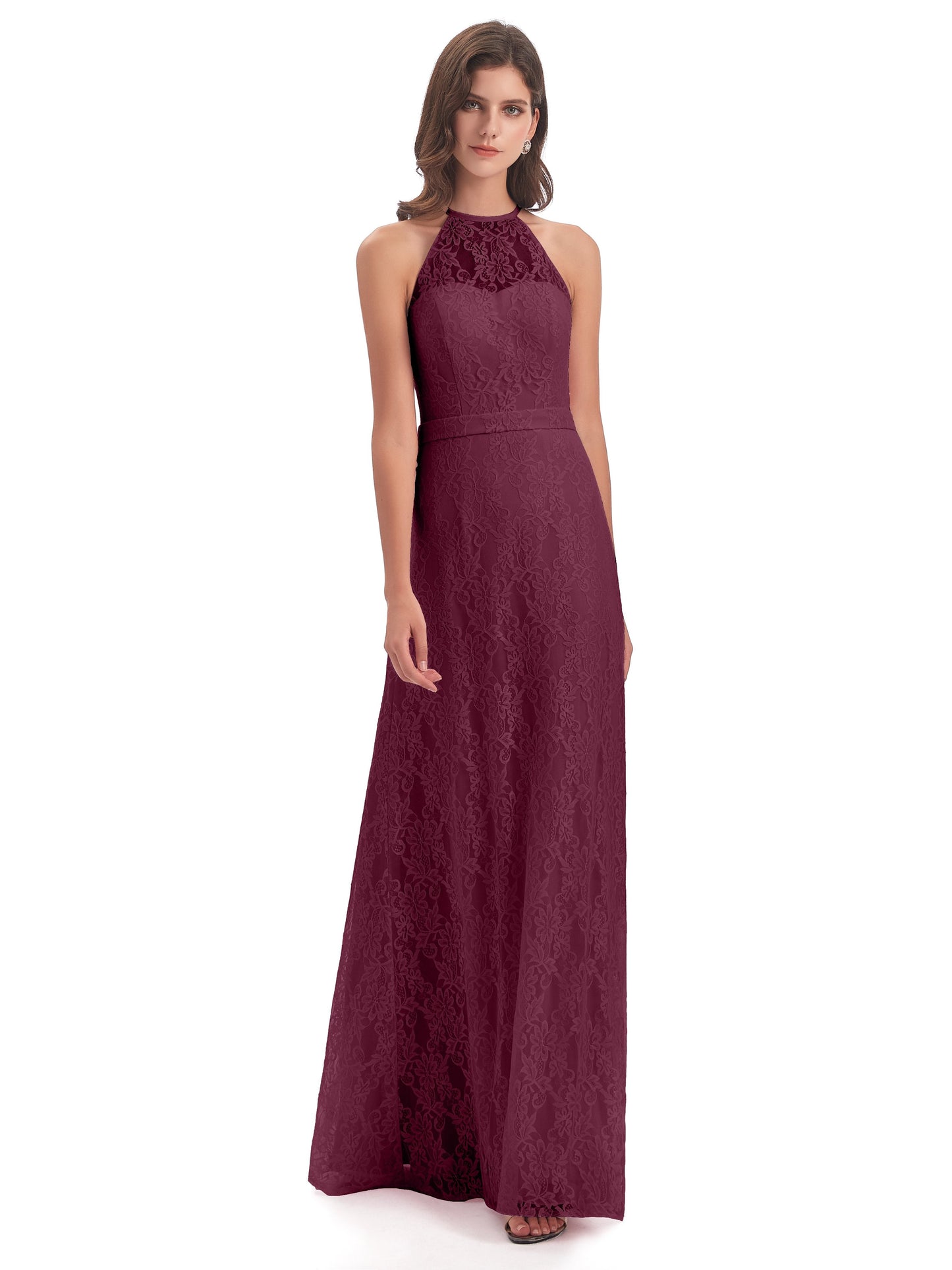 Anabelle Sheath Halter Lace Bridesmaid Dresses