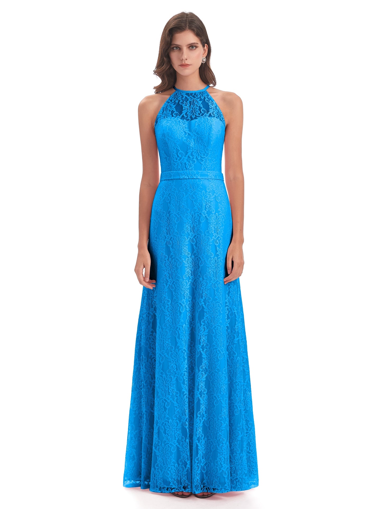 Anabelle Sheath Halter Lace Bridesmaid Dresses