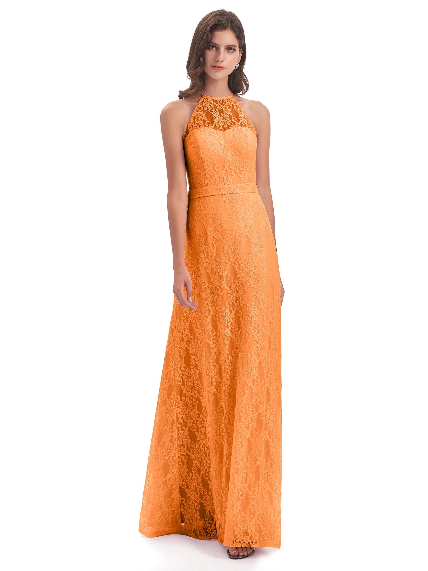 Anabelle Sheath Halter Lace Bridesmaid Dresses