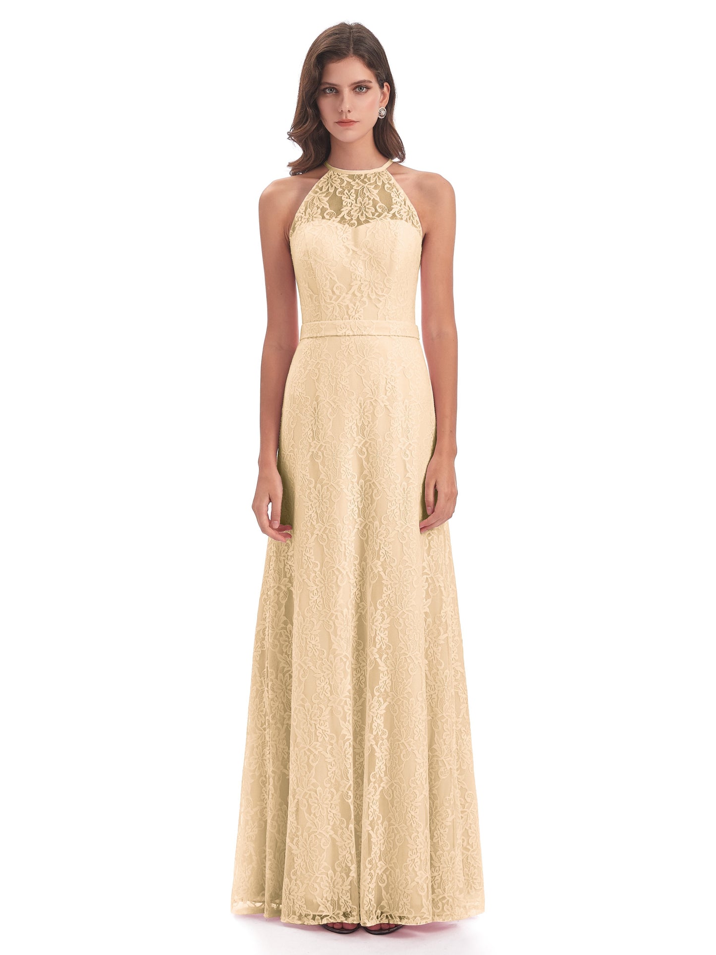 Anabelle Sheath Halter Lace Bridesmaid Dresses