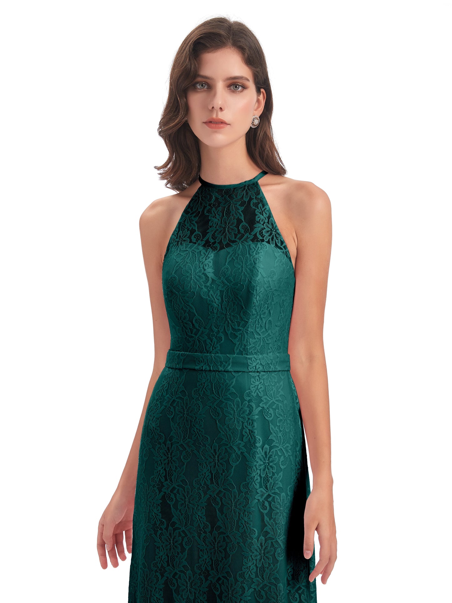 Anabelle Sheath Halter Lace Bridesmaid Dresses