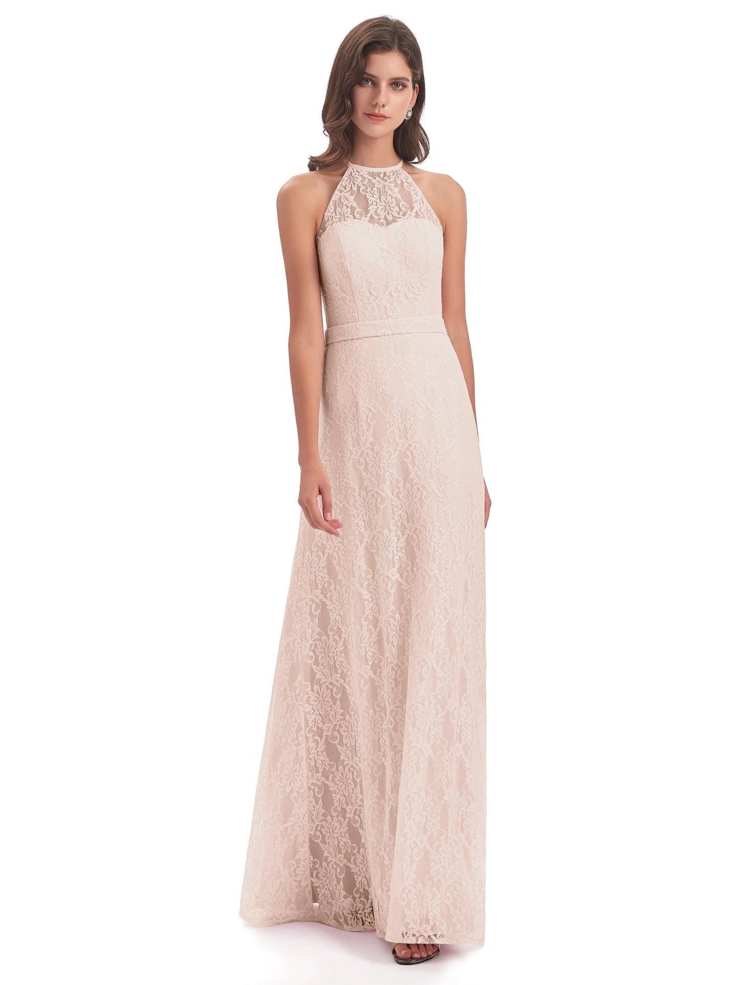 Anabelle Sheath Halter Lace Bridesmaid Dresses