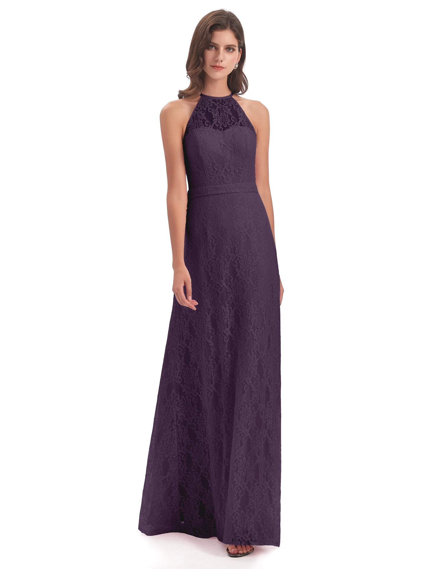 Anabelle Sheath Halter Lace Bridesmaid Dresses