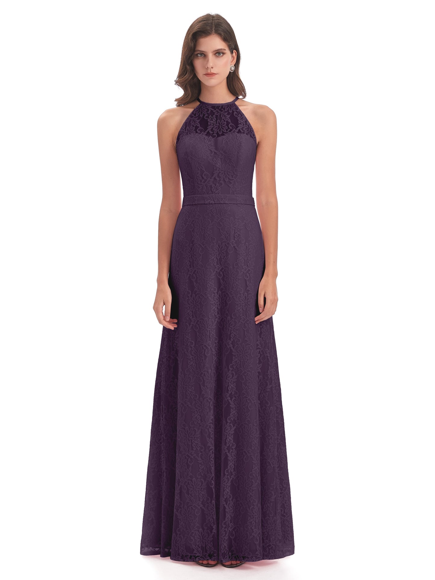 Anabelle Sheath Halter Lace Bridesmaid Dresses