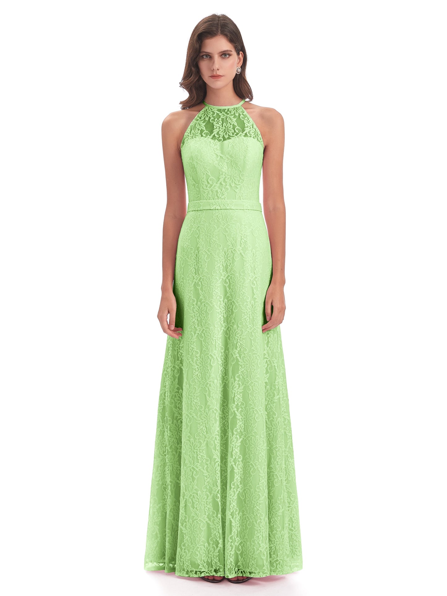 Anabelle Sheath Halter Lace Bridesmaid Dresses