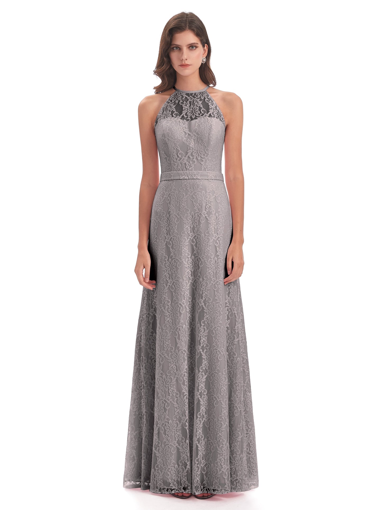 Anabelle Sheath Halter Lace Bridesmaid Dresses