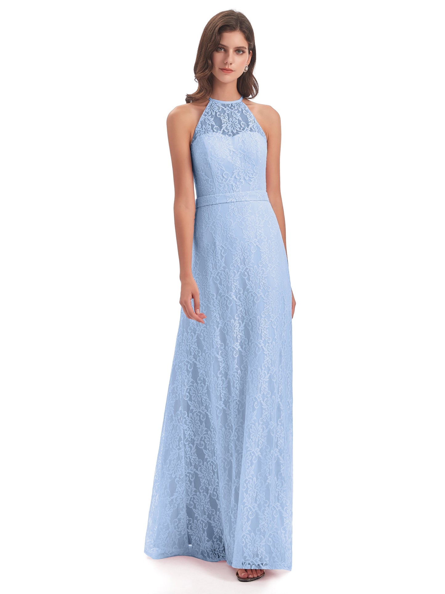 Anabelle Sheath Halter Lace Bridesmaid Dresses