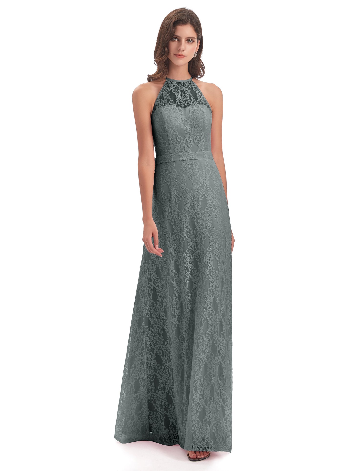 Anabelle Sheath Halter Lace Bridesmaid Dresses