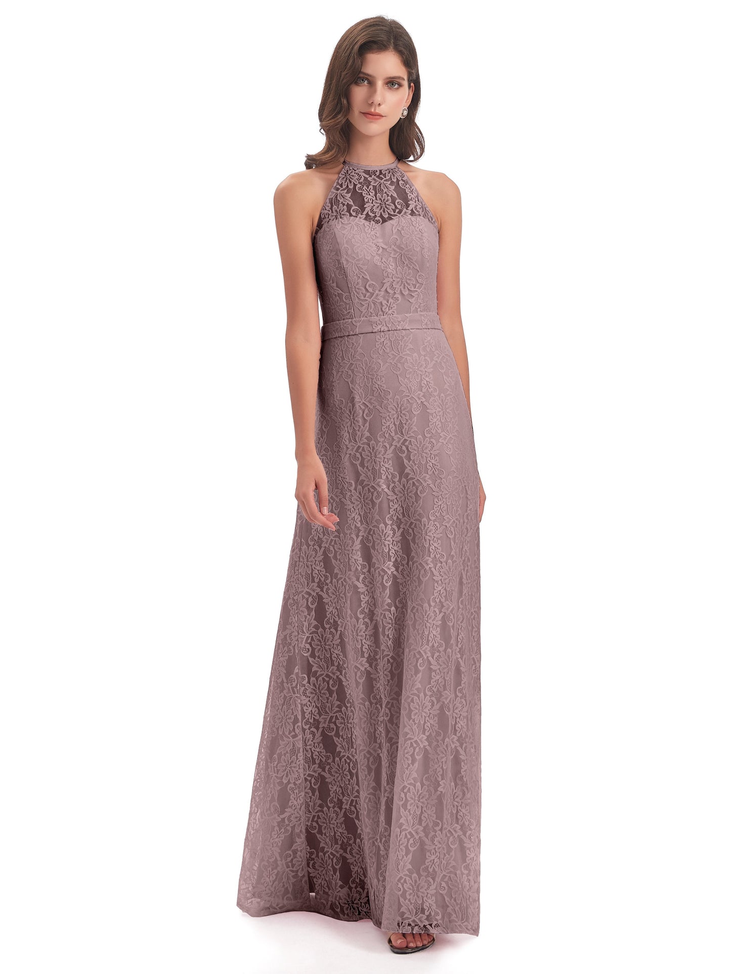 Anabelle Sheath Halter Lace Bridesmaid Dresses