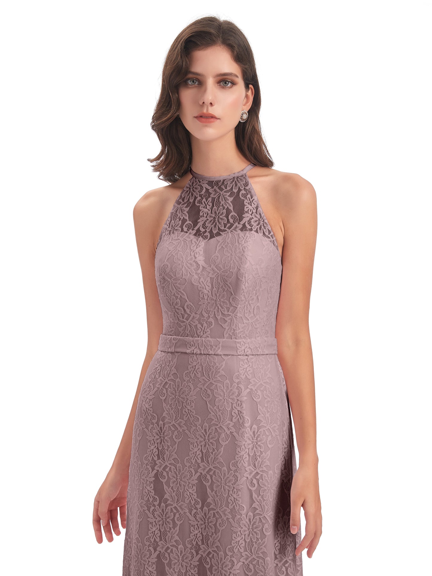 Anabelle Sheath Halter Lace Bridesmaid Dresses