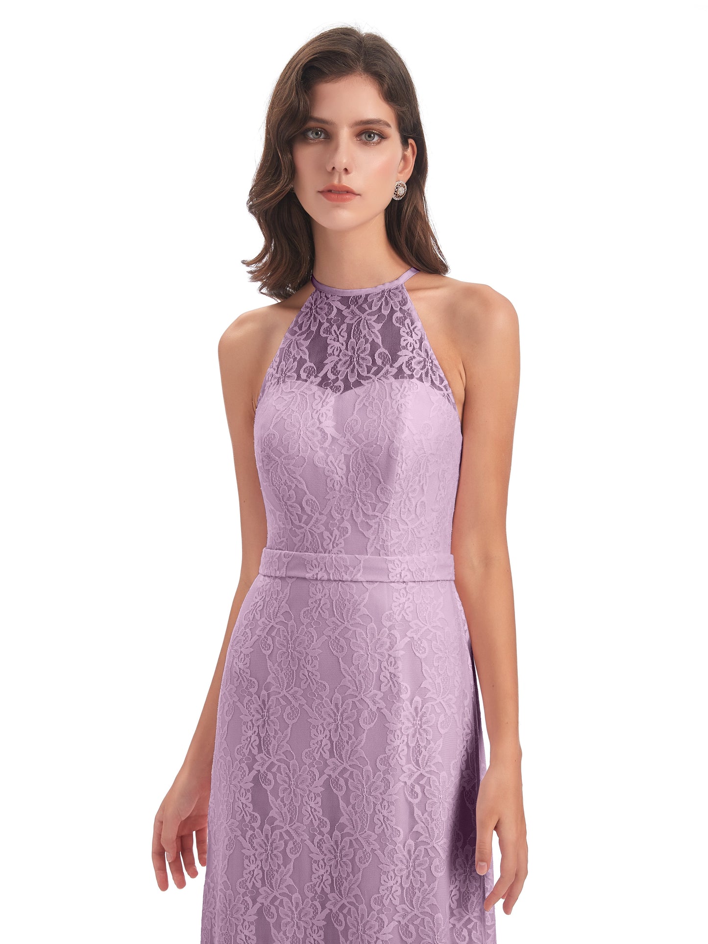 Anabelle Sheath Halter Lace Bridesmaid Dresses