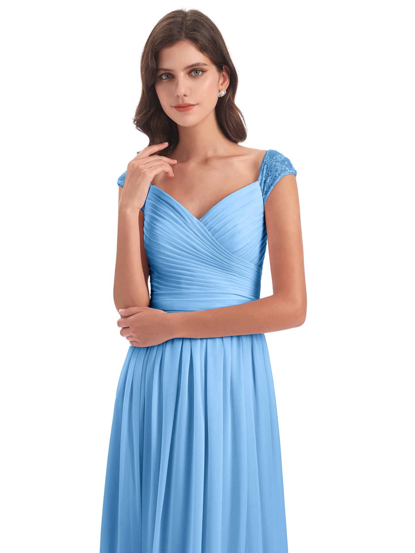 Arely Cap Sleeves Chiffon Long Bridesmaid Dresses