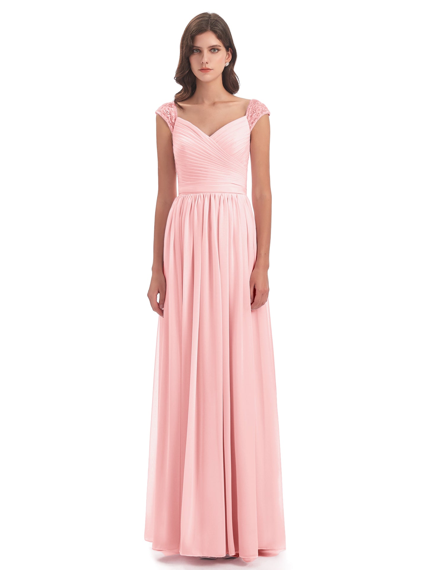 Arely Cap Sleeves Chiffon Long Bridesmaid Dresses