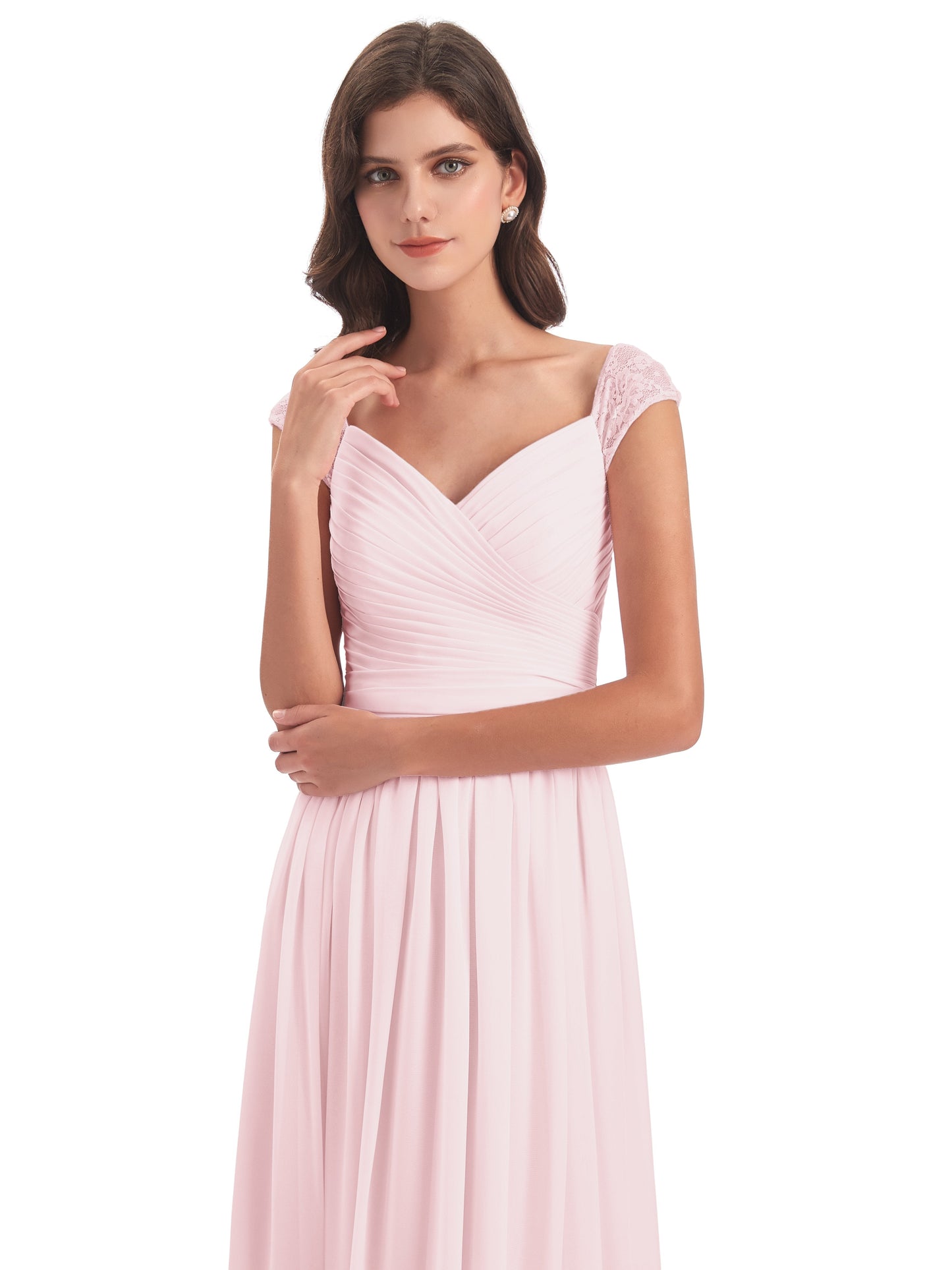 Arely Cap Sleeves Chiffon Long Bridesmaid Dresses