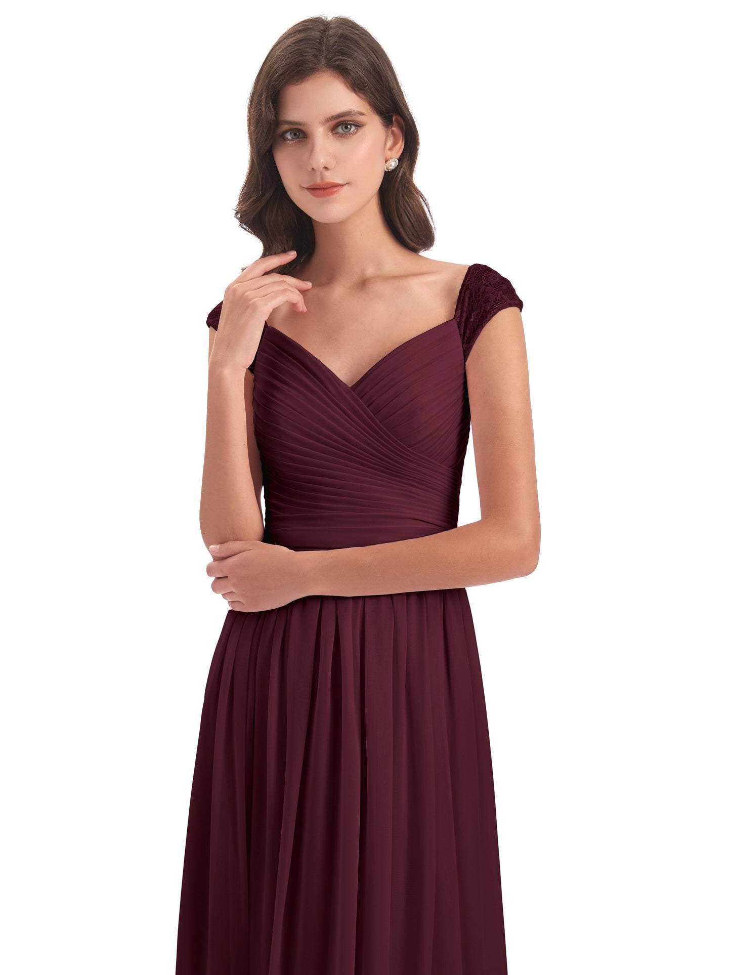 Arely Cap Sleeves Chiffon Long Bridesmaid Dresses
