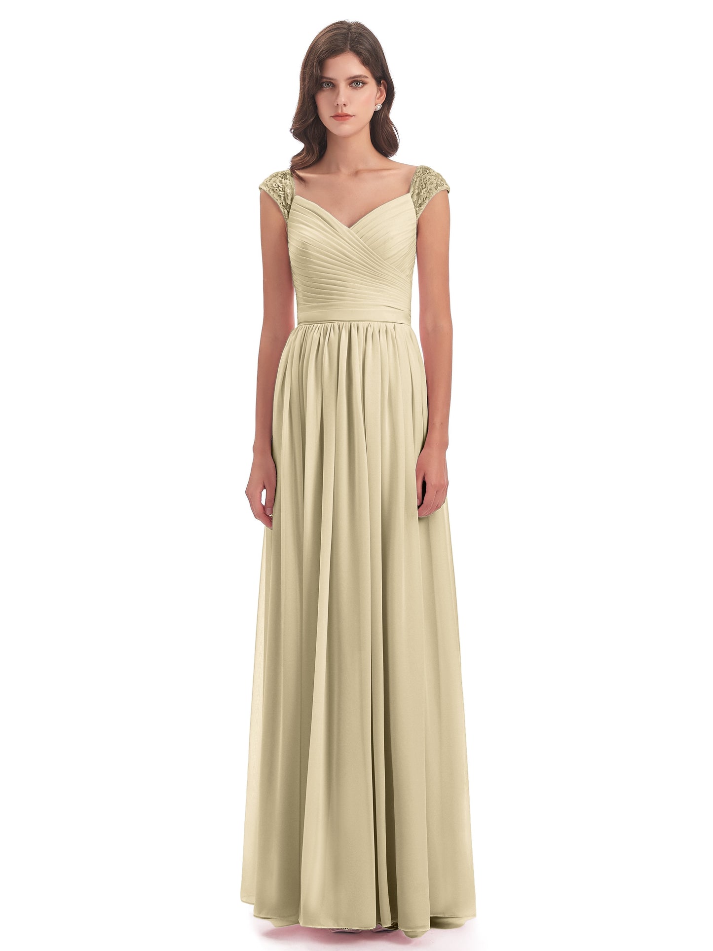 Arely Cap Sleeves Chiffon Long Bridesmaid Dresses