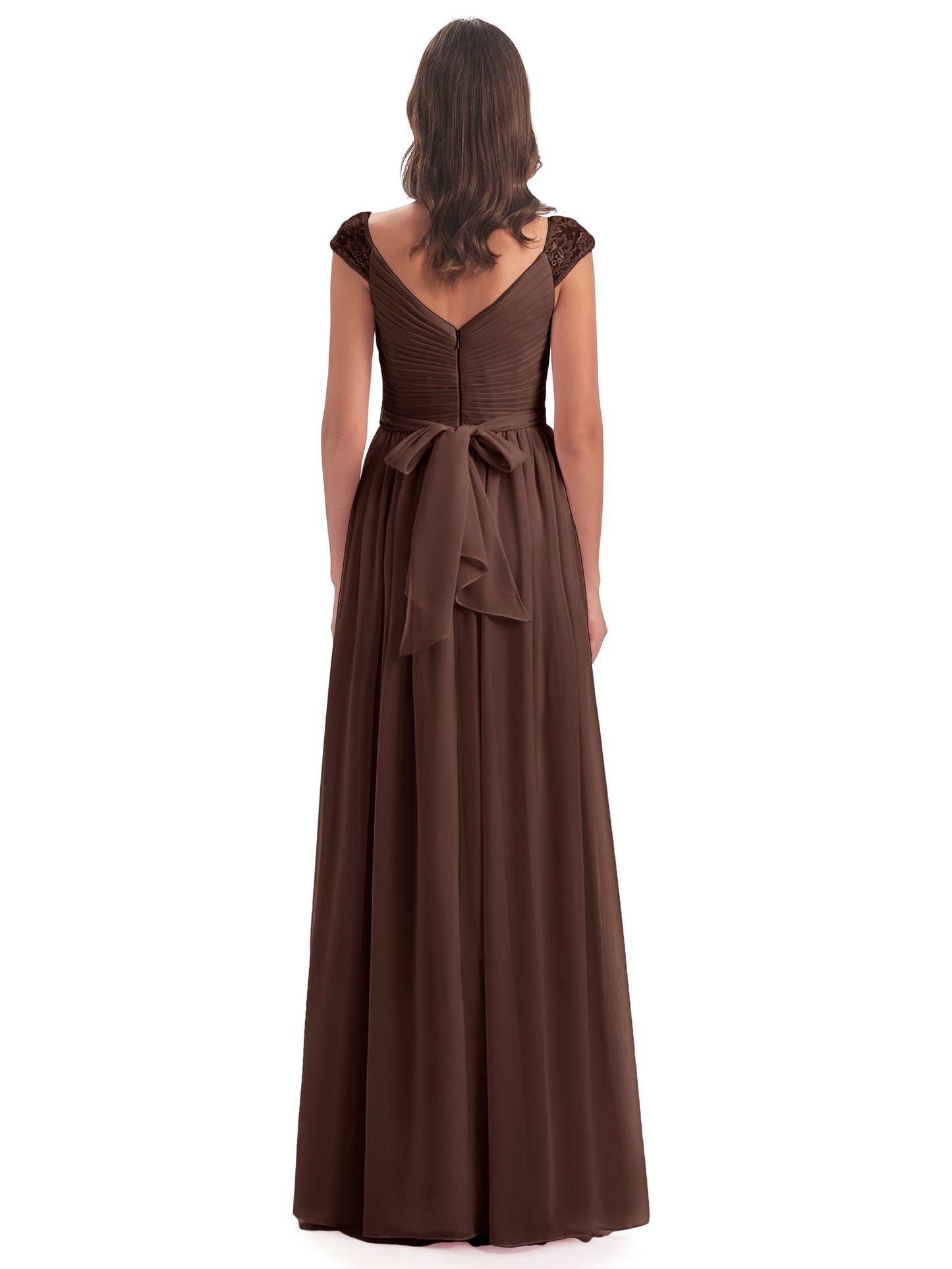 Arely Cap Sleeves Chiffon Long Bridesmaid Dresses