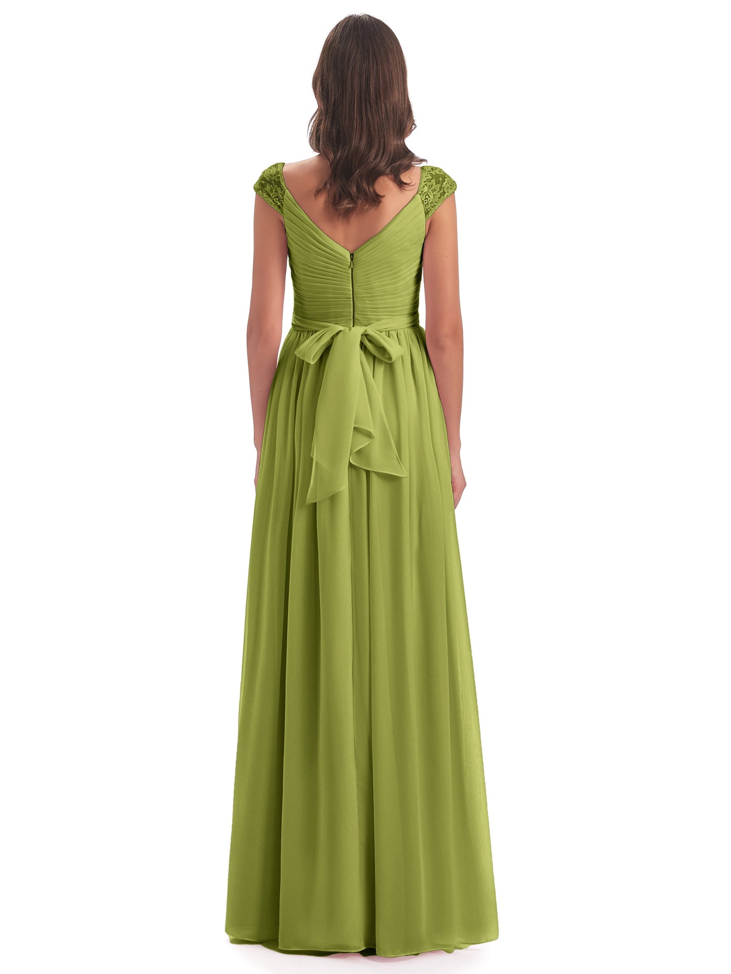 Arely Cap Sleeves Chiffon Long Bridesmaid Dresses
