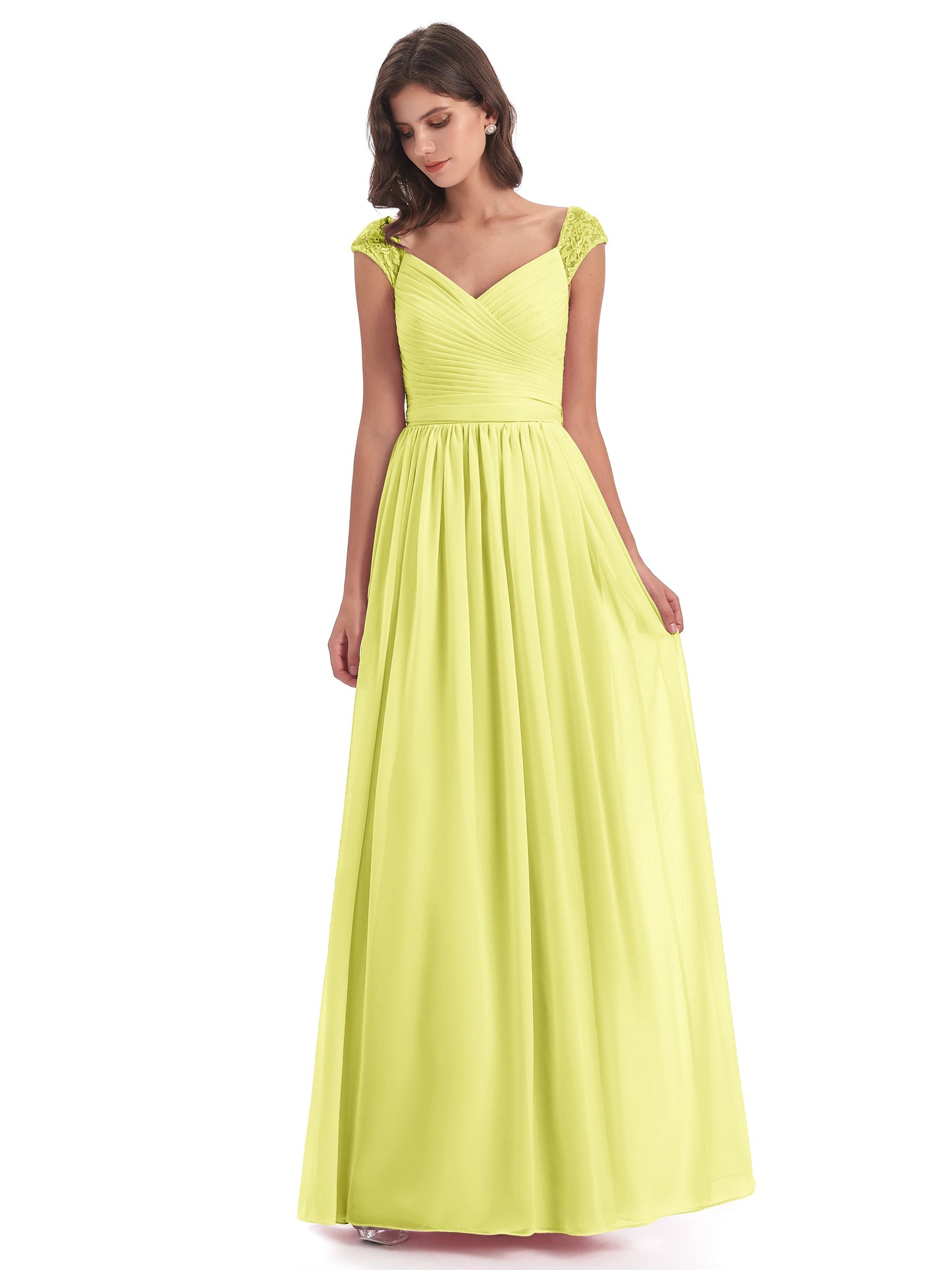 Arely Cap Sleeves Chiffon Long Bridesmaid Dresses