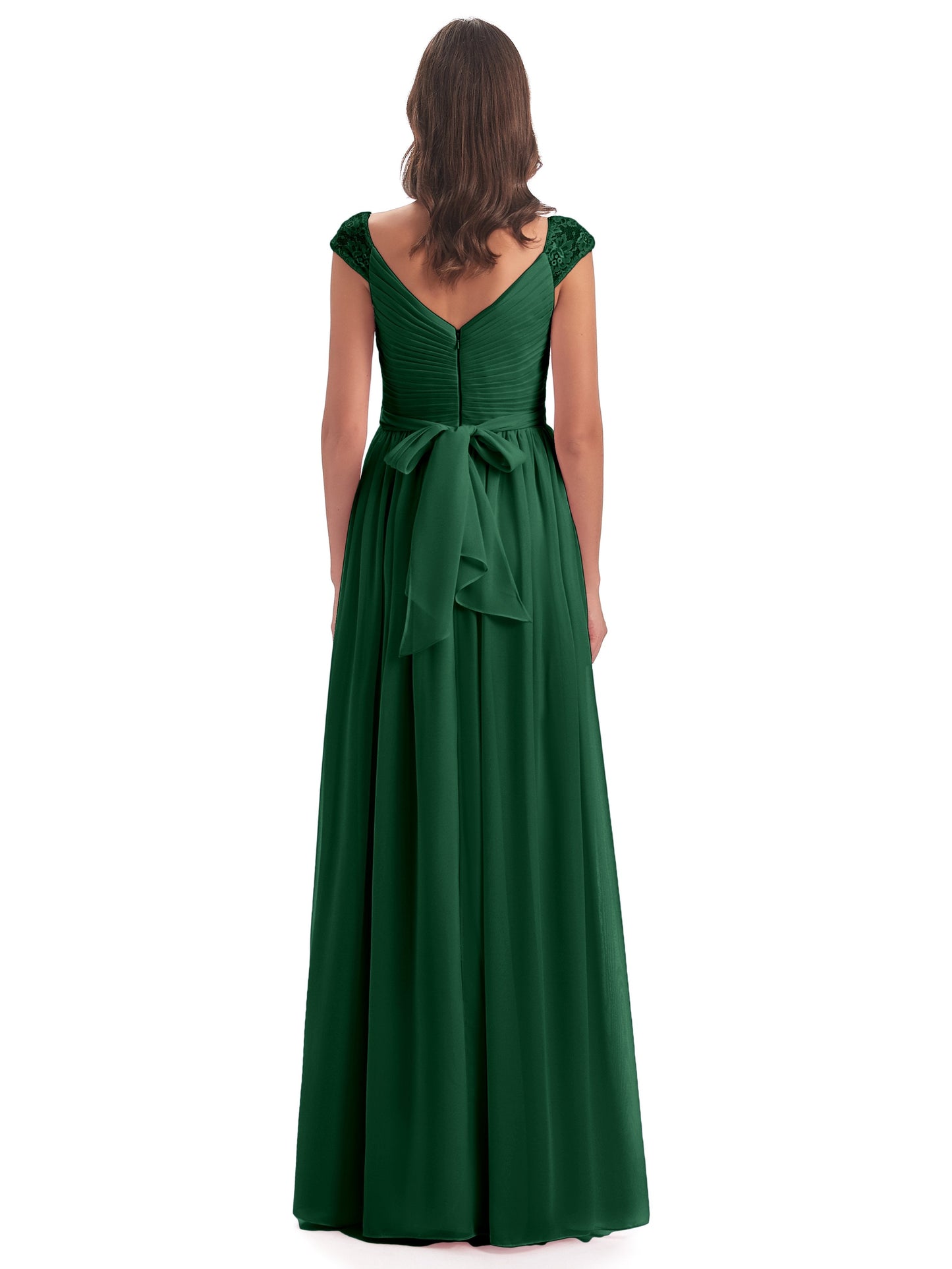 Arely Cap Sleeves Chiffon Long Bridesmaid Dresses