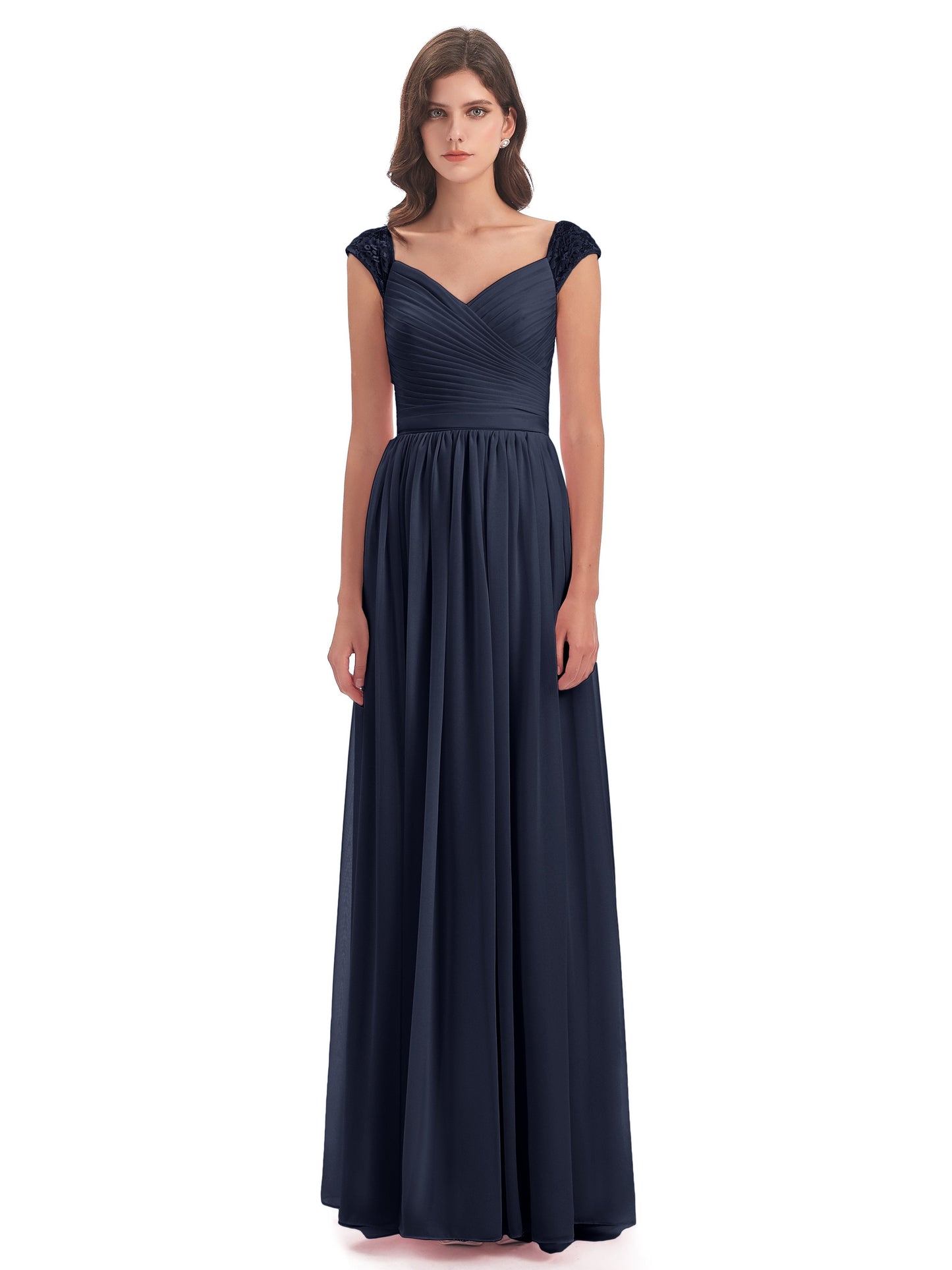 Arely Cap Sleeves Chiffon Long Bridesmaid Dresses
