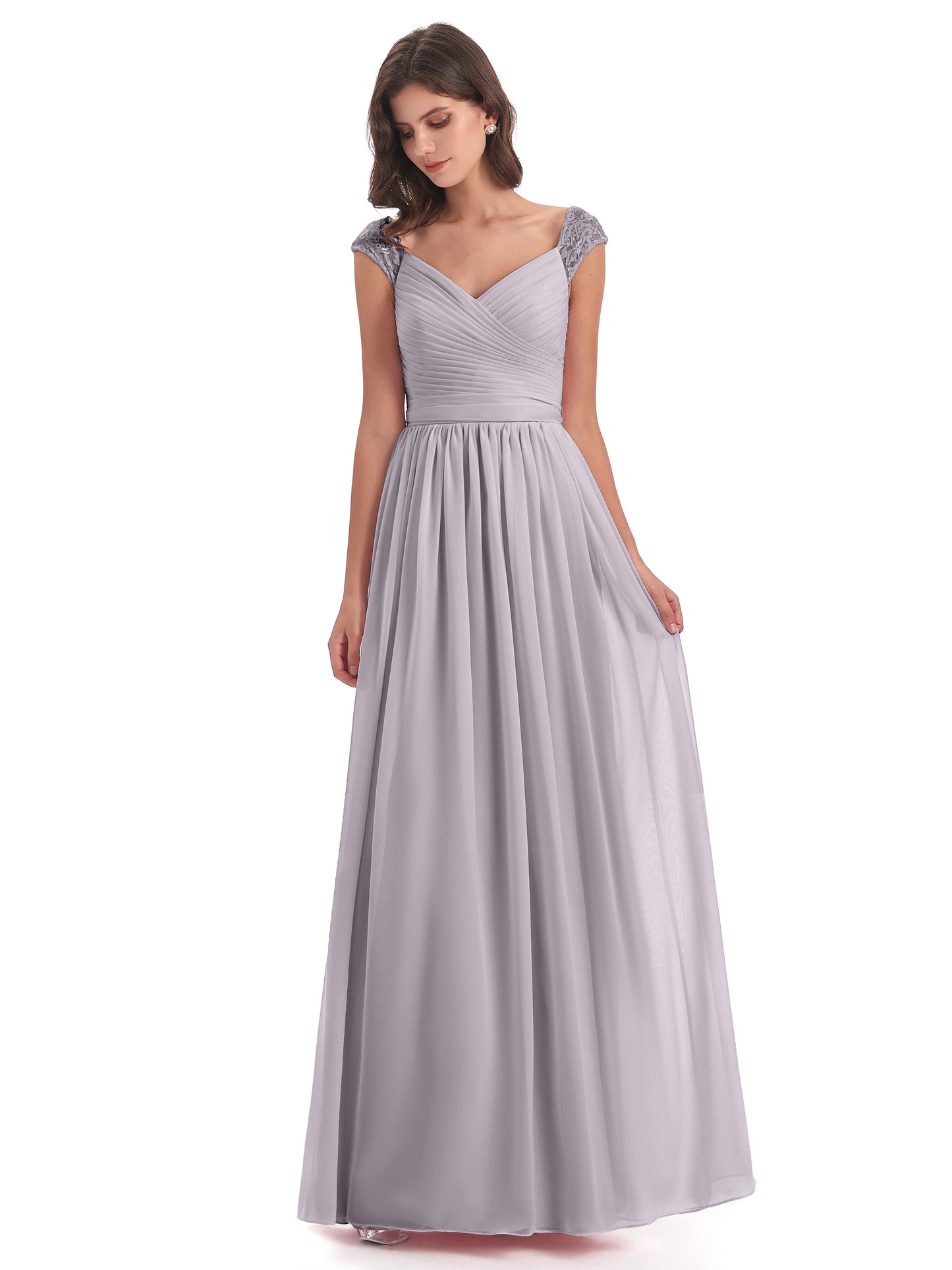 Arely Cap Sleeves Chiffon Long Bridesmaid Dresses
