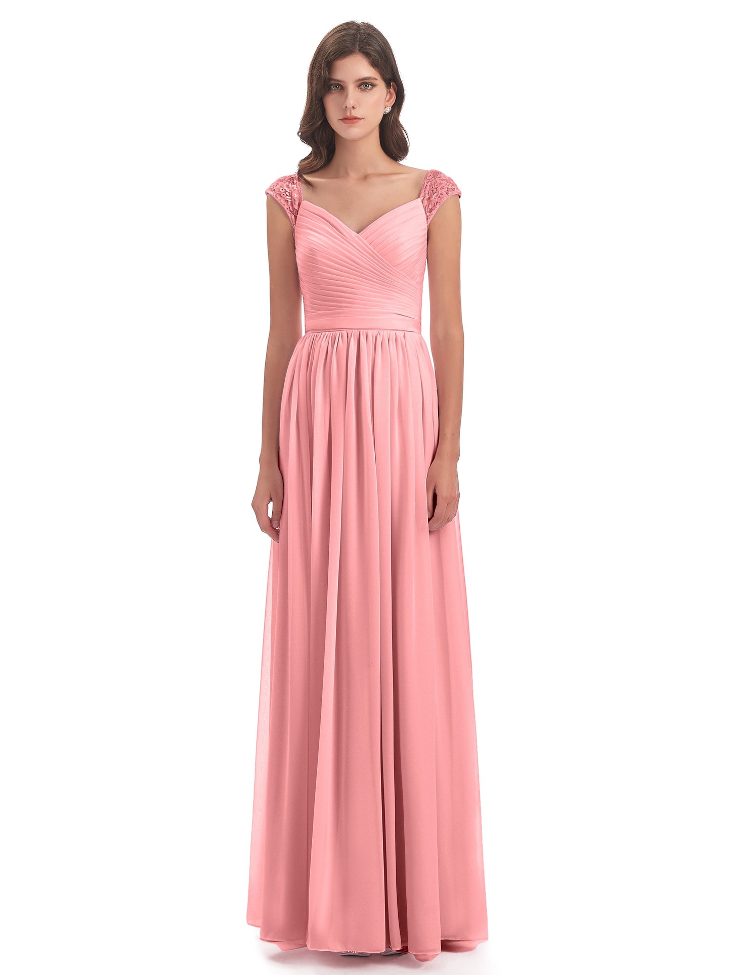 Arely Cap Sleeves Chiffon Long Bridesmaid Dresses