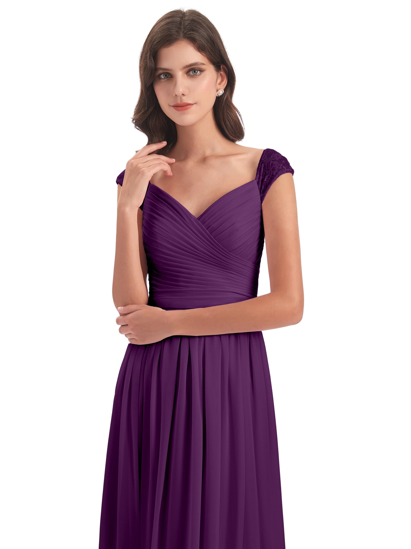 Arely Cap Sleeves Chiffon Long Bridesmaid Dresses