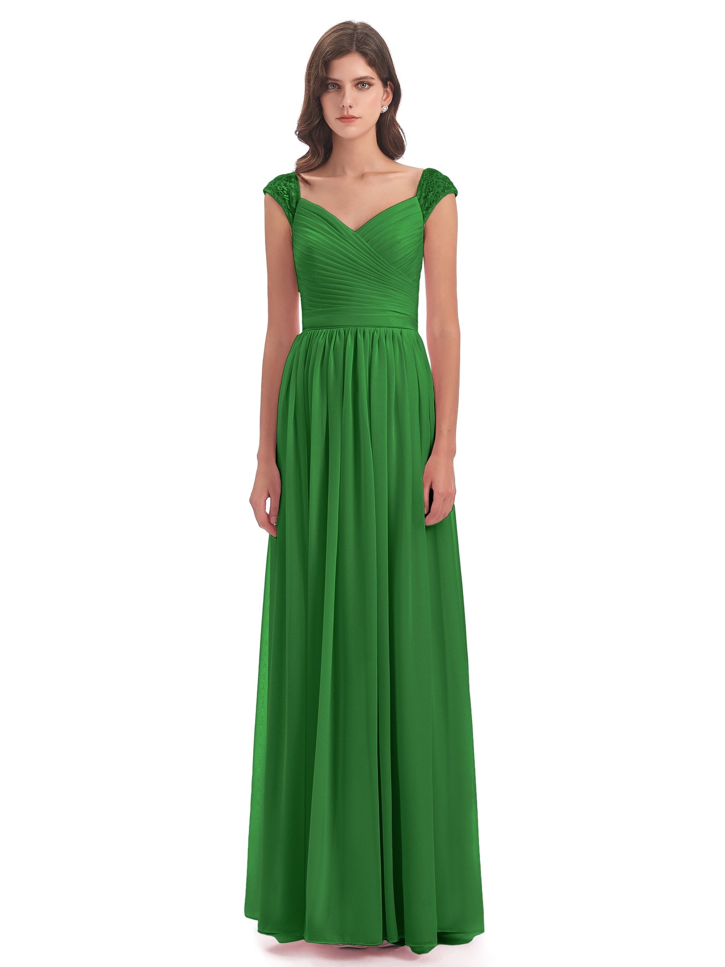 Arely Cap Sleeves Chiffon Long Bridesmaid Dresses