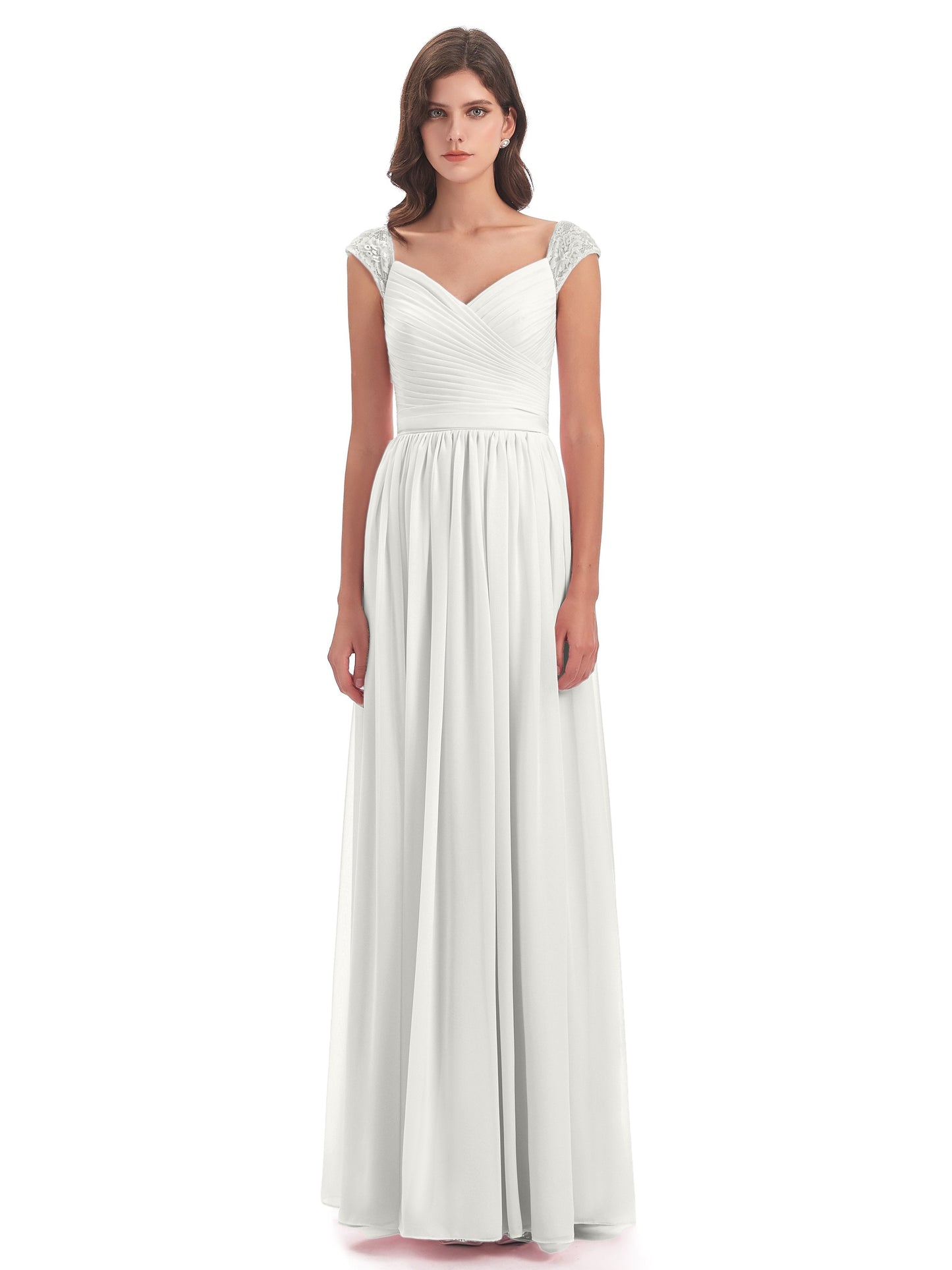 Arely Cap Sleeves Chiffon Long Bridesmaid Dresses