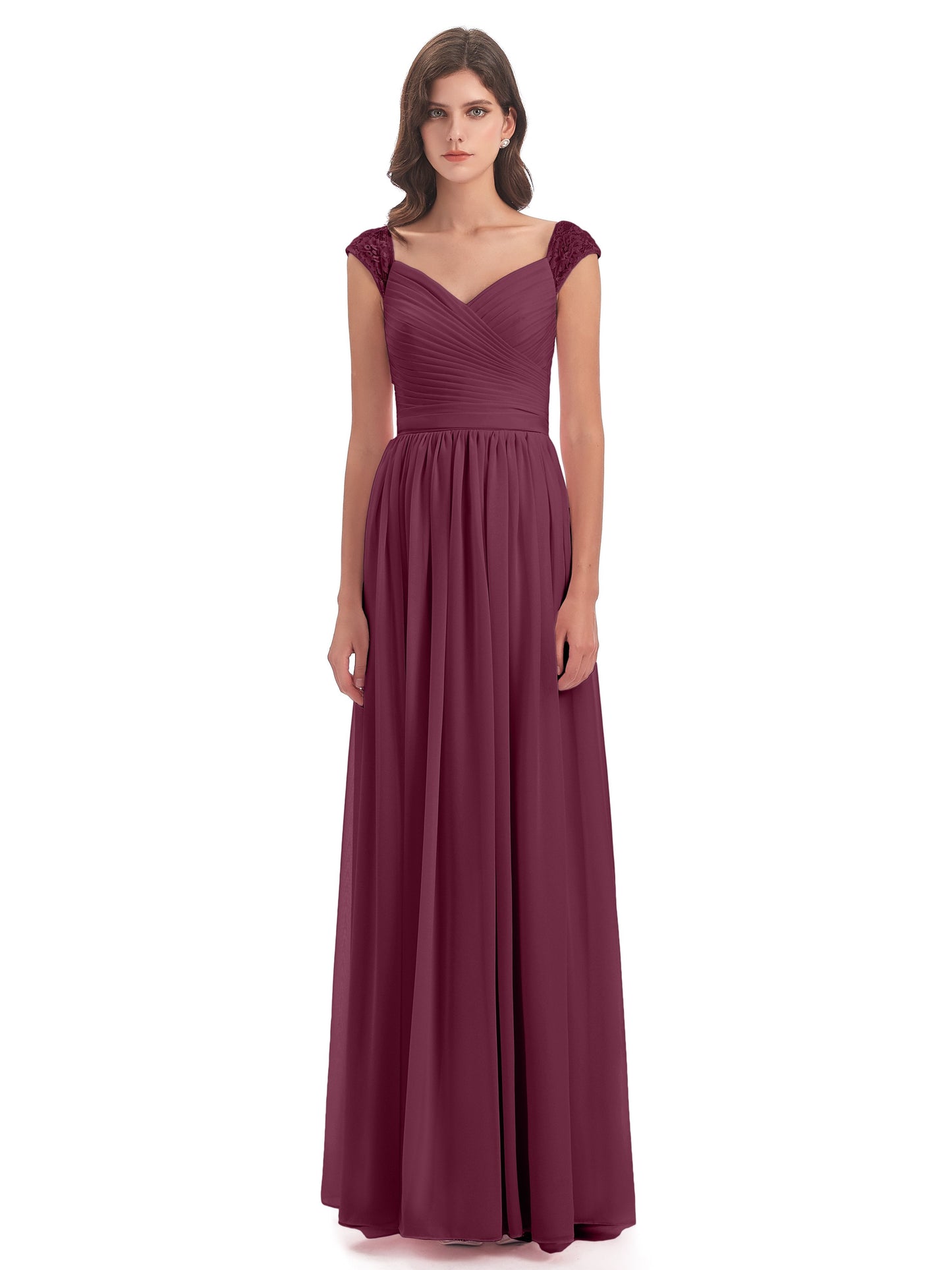 Arely Cap Sleeves Chiffon Long Bridesmaid Dresses