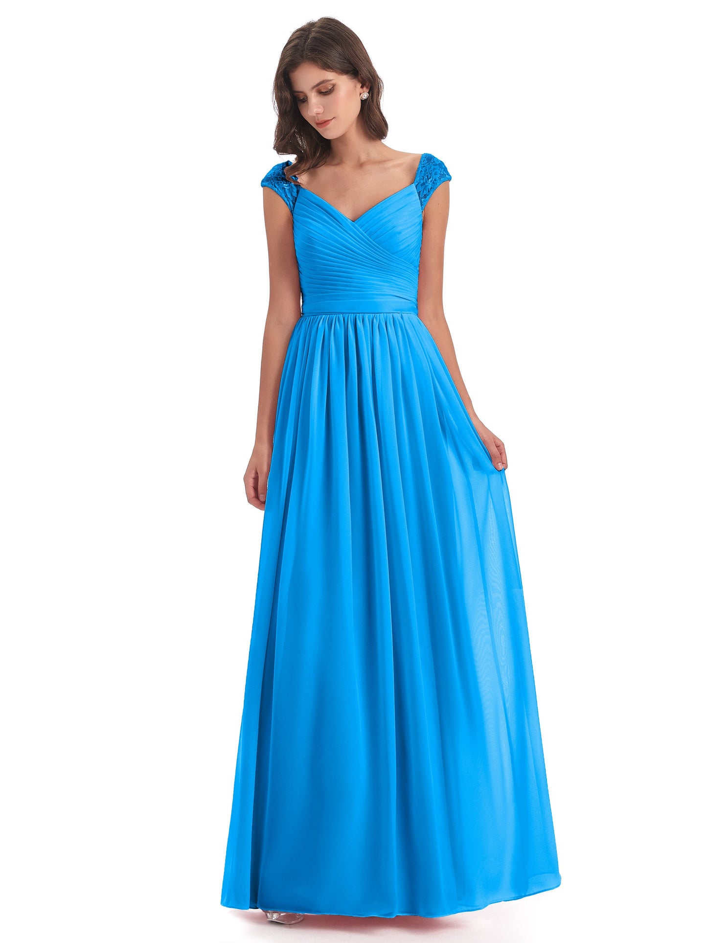 Arely Cap Sleeves Chiffon Long Bridesmaid Dresses