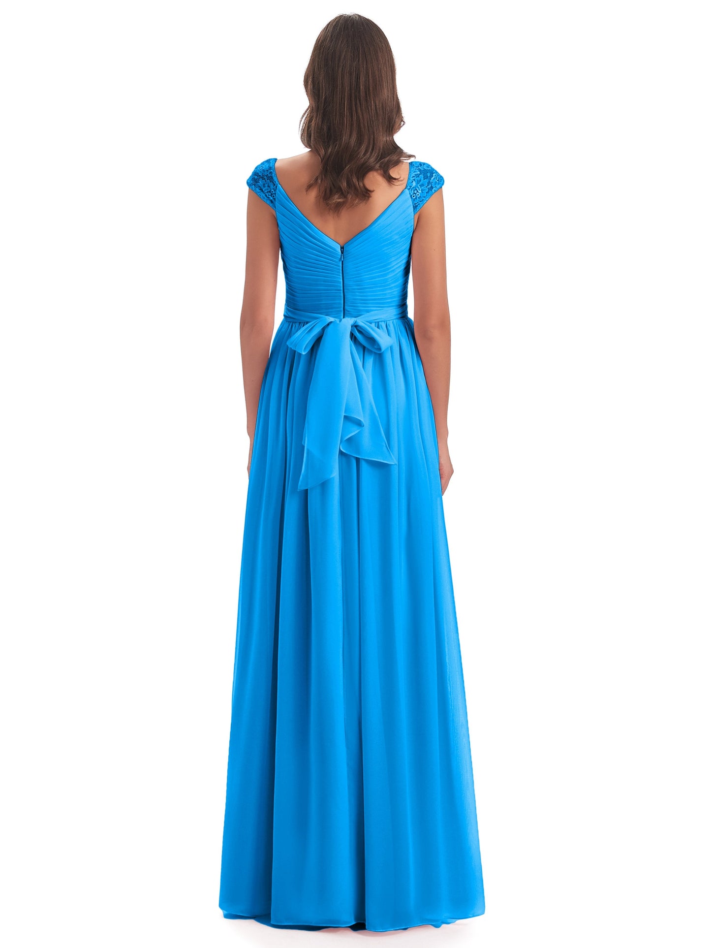 Arely Cap Sleeves Chiffon Long Bridesmaid Dresses