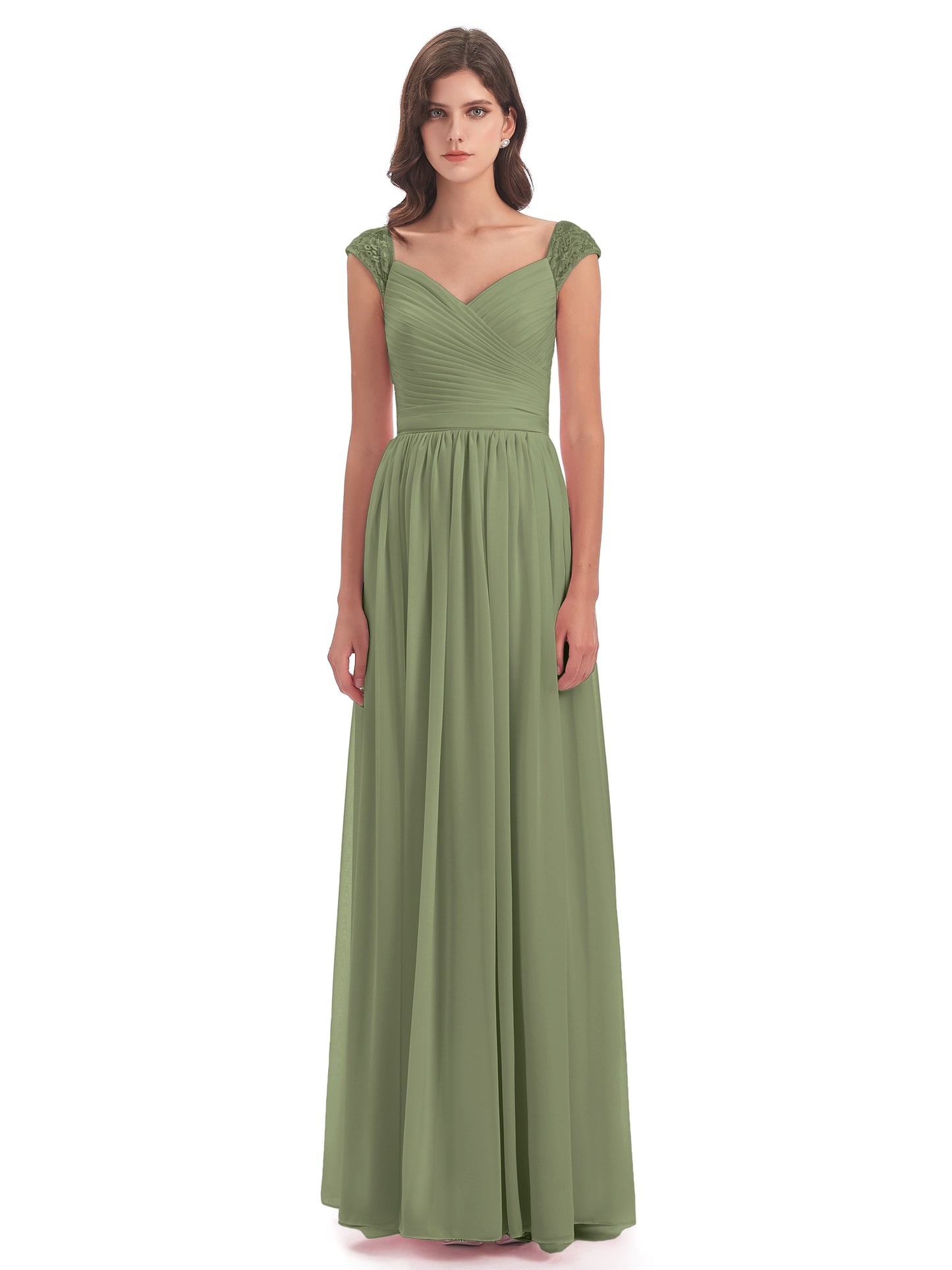 Arely Cap Sleeves Chiffon Long Bridesmaid Dresses