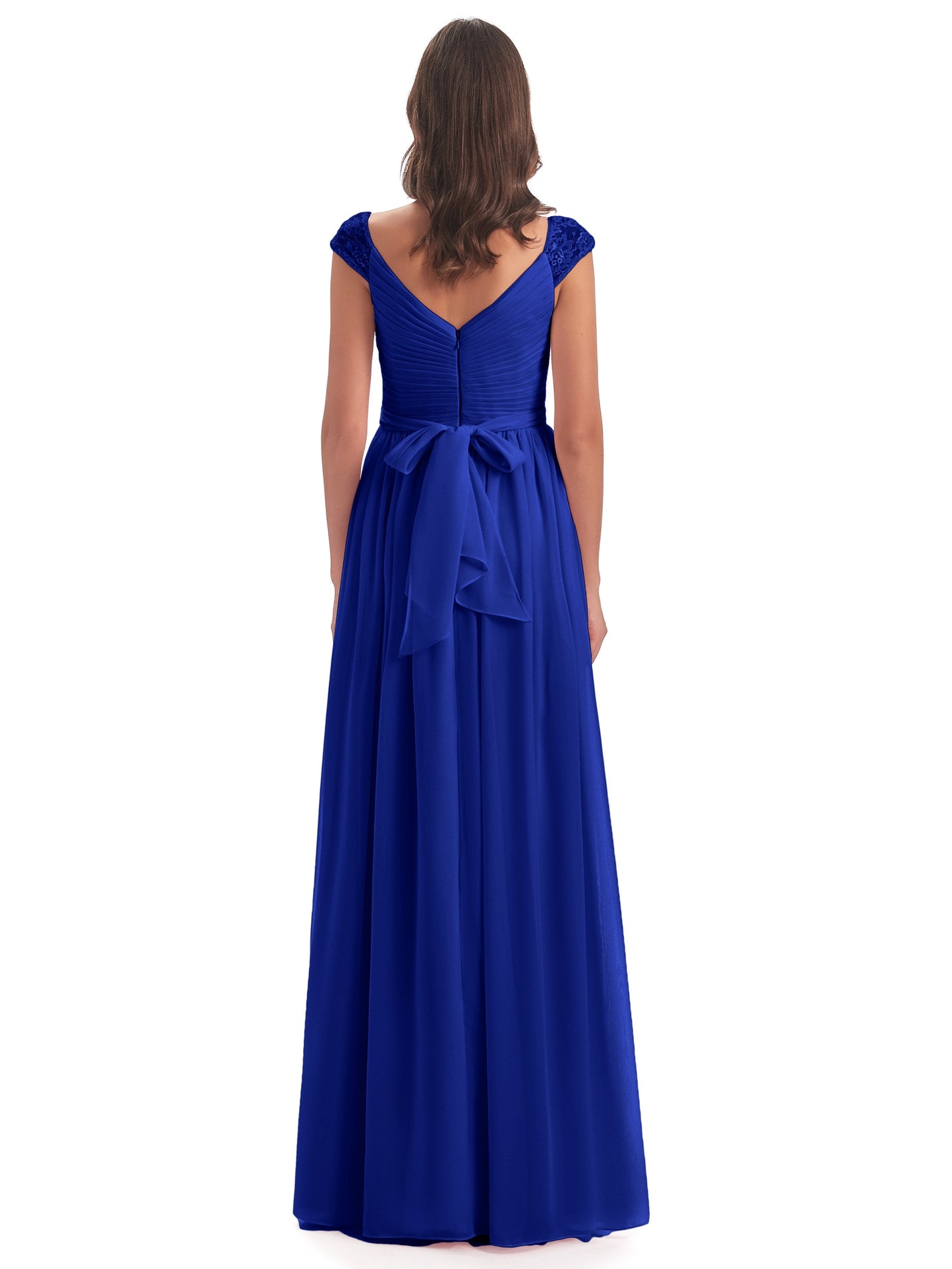 Arely Cap Sleeves Chiffon Long Bridesmaid Dresses