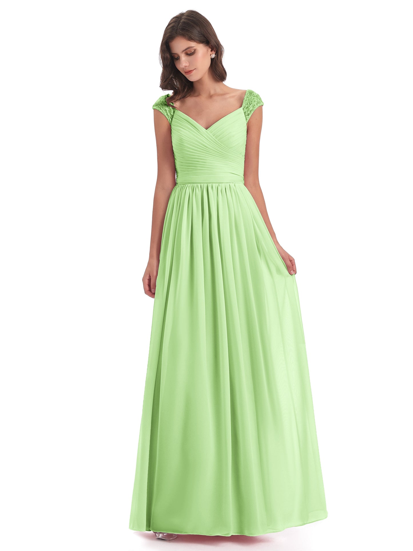 Arely Cap Sleeves Chiffon Long Bridesmaid Dresses