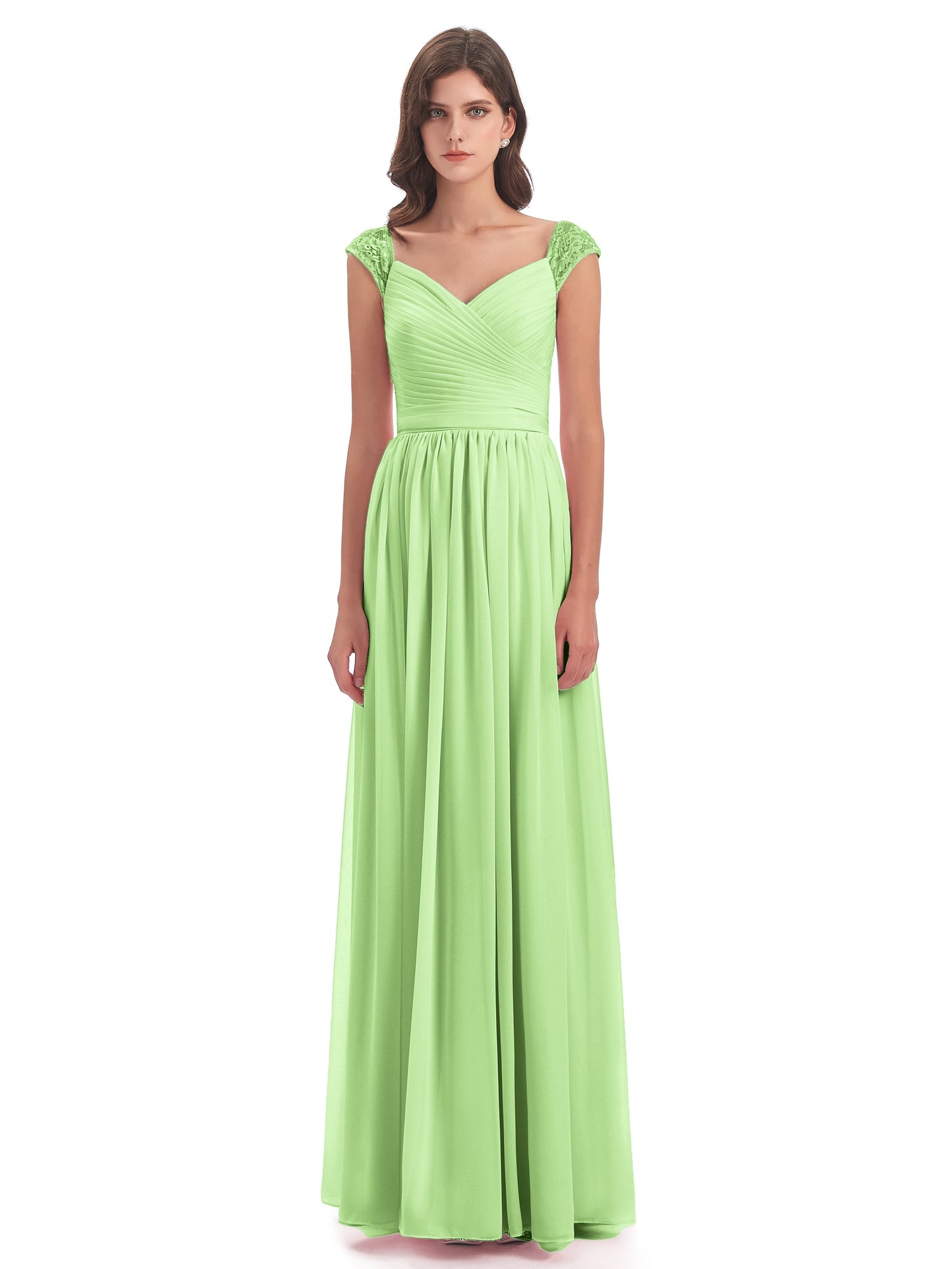 Arely Cap Sleeves Chiffon Long Bridesmaid Dresses