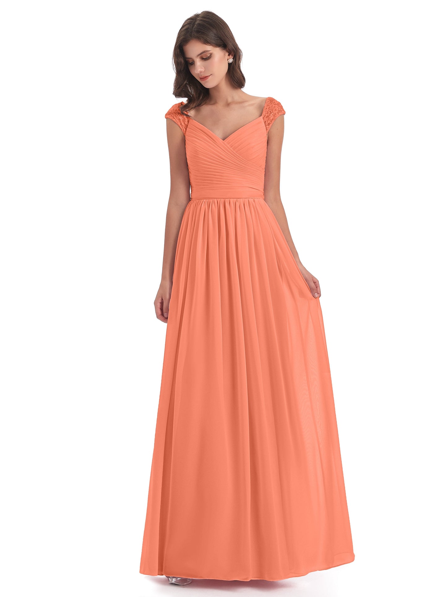 Arely Cap Sleeves Chiffon Long Bridesmaid Dresses