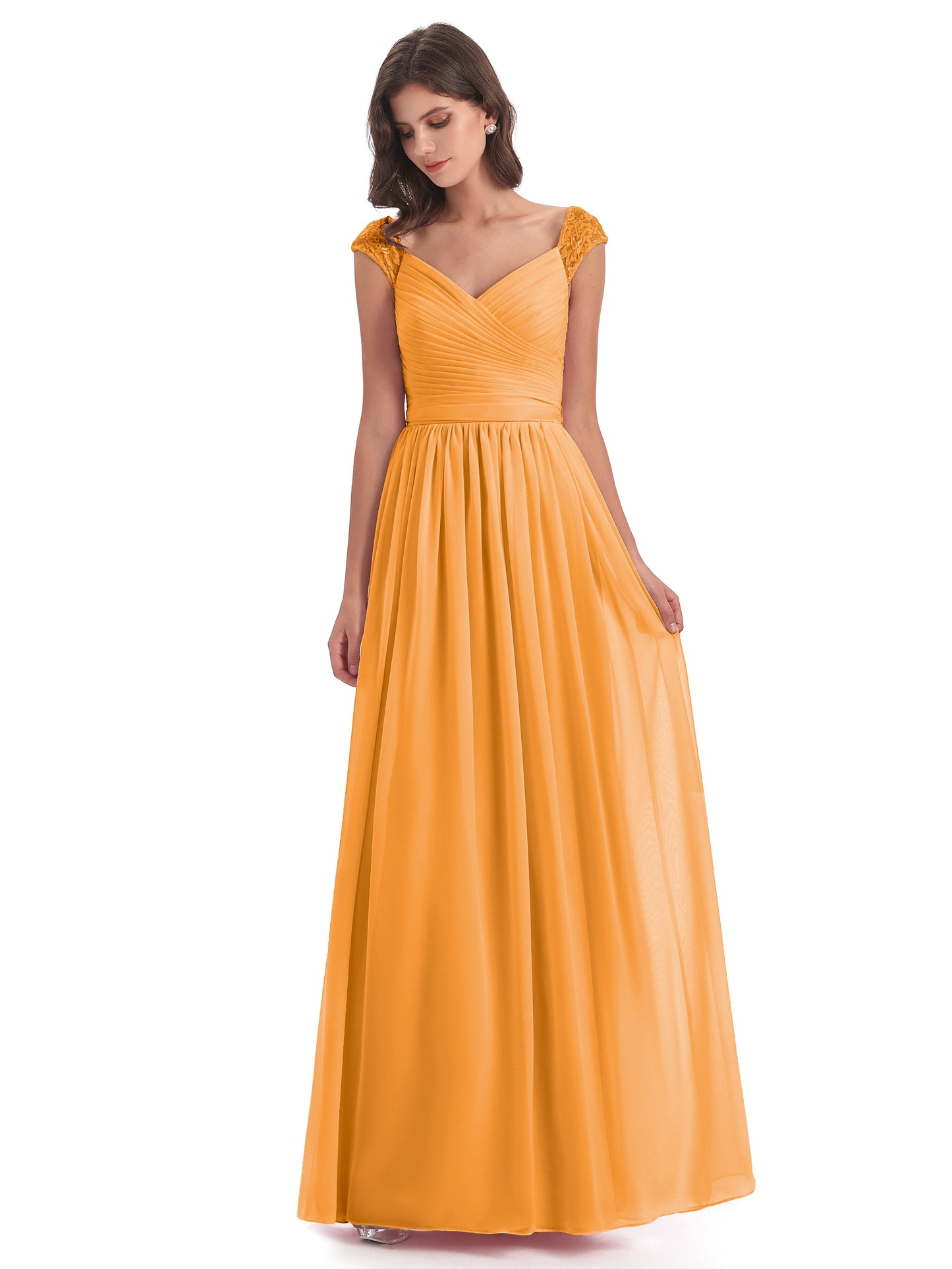 Arely Cap Sleeves Chiffon Long Bridesmaid Dresses