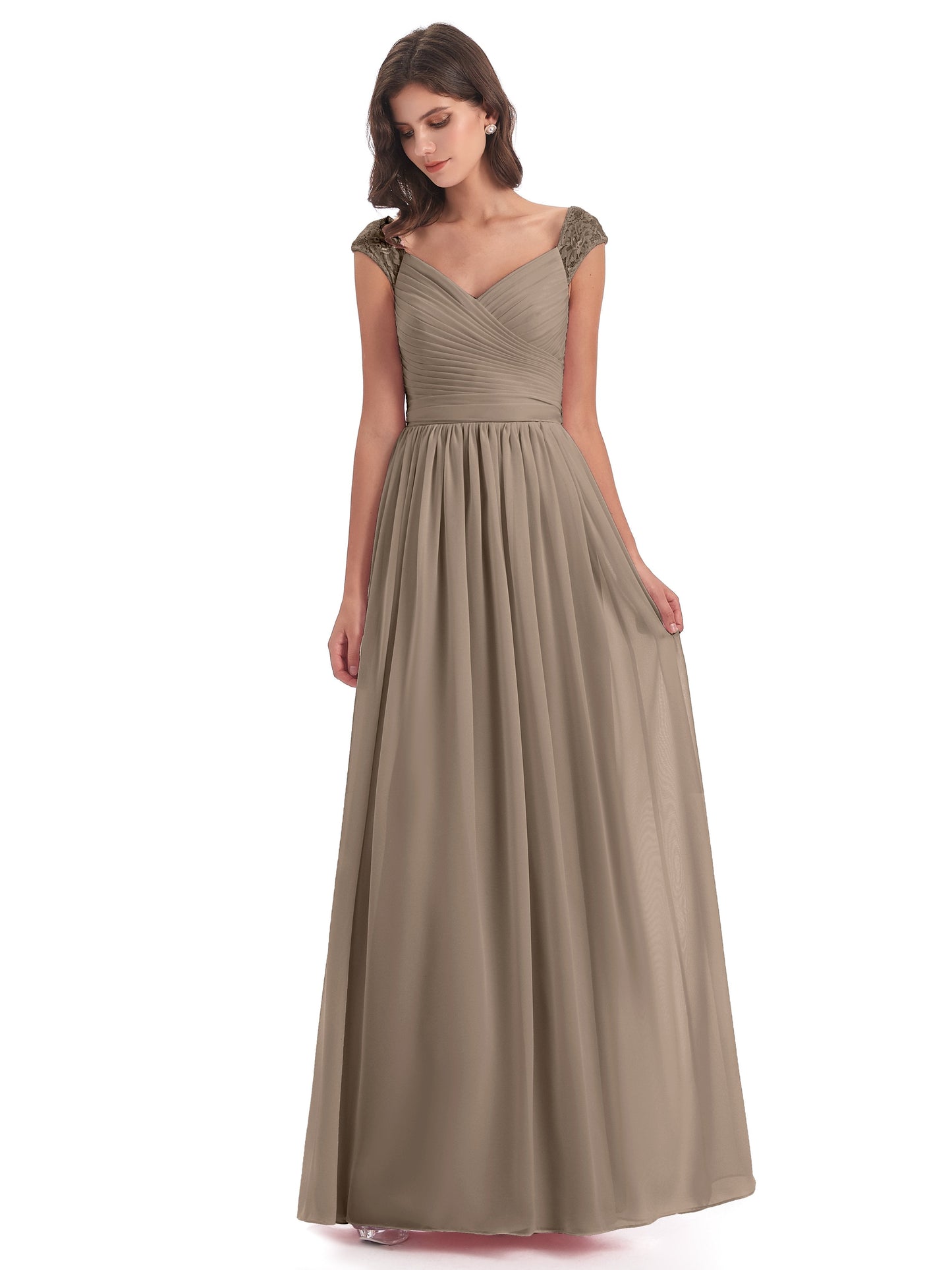Arely Cap Sleeves Chiffon Long Bridesmaid Dresses