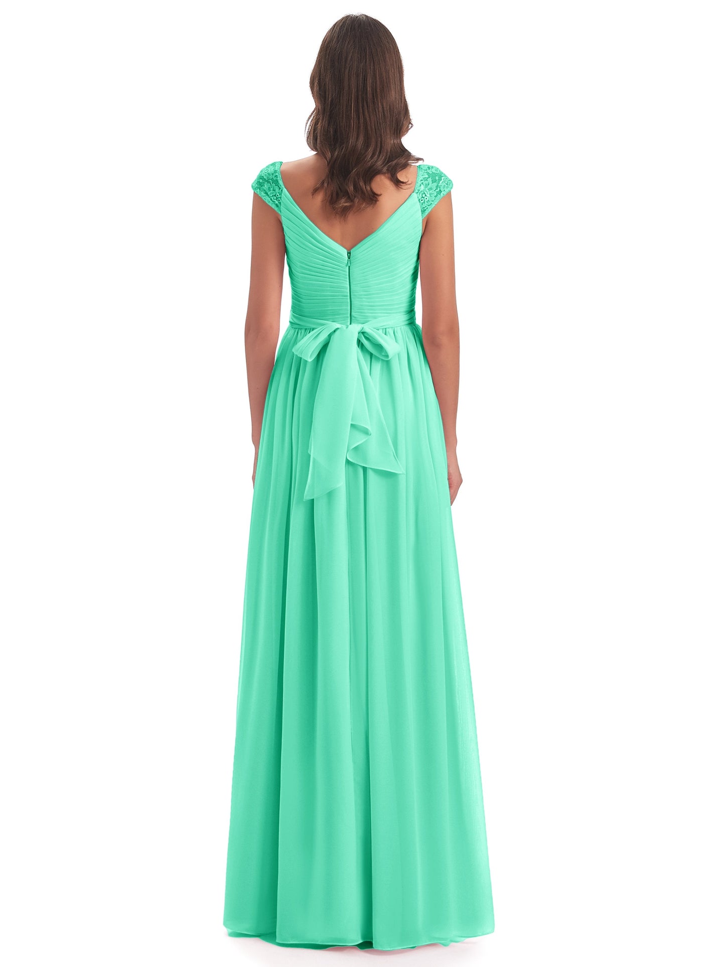 Arely Cap Sleeves Chiffon Long Bridesmaid Dresses